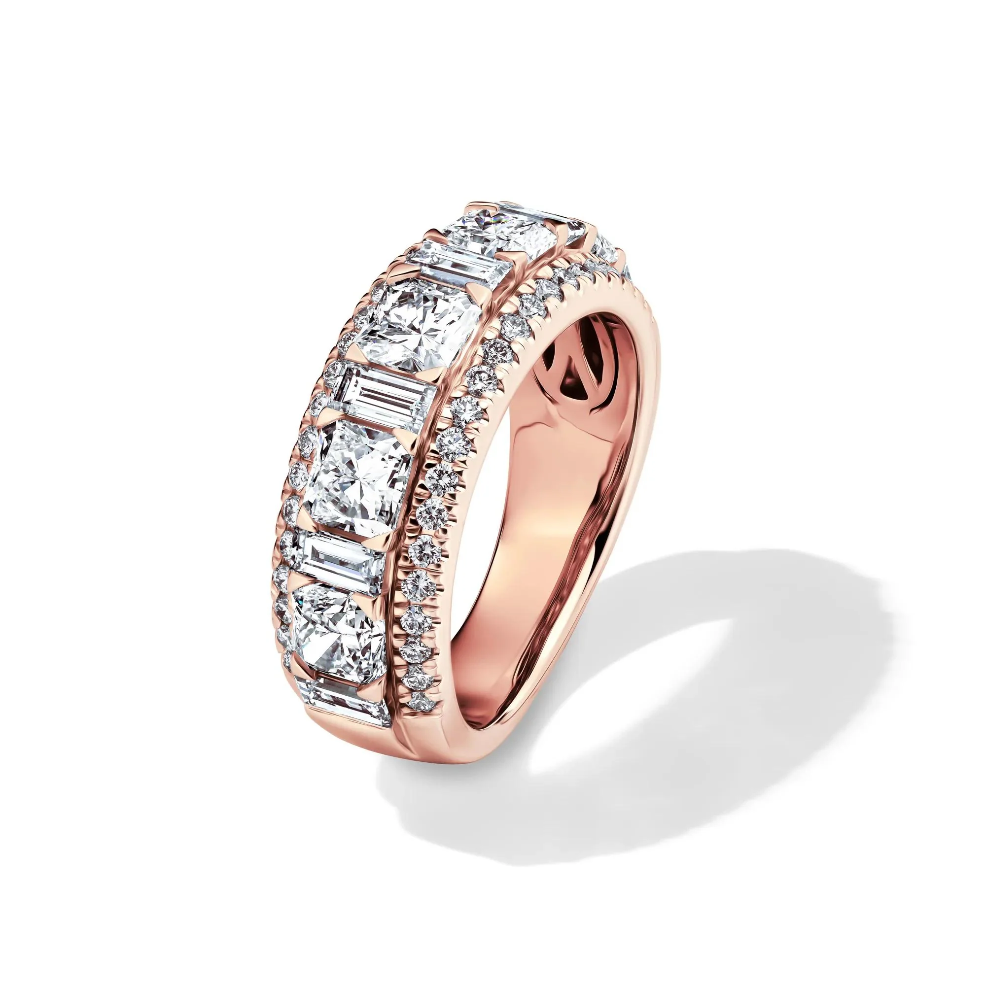 3 CT. Tw. Lab Grown Diamond Multi-Row Anniversary Band Ring 14K Rose Gold Size 8.5 7mm - Image 4