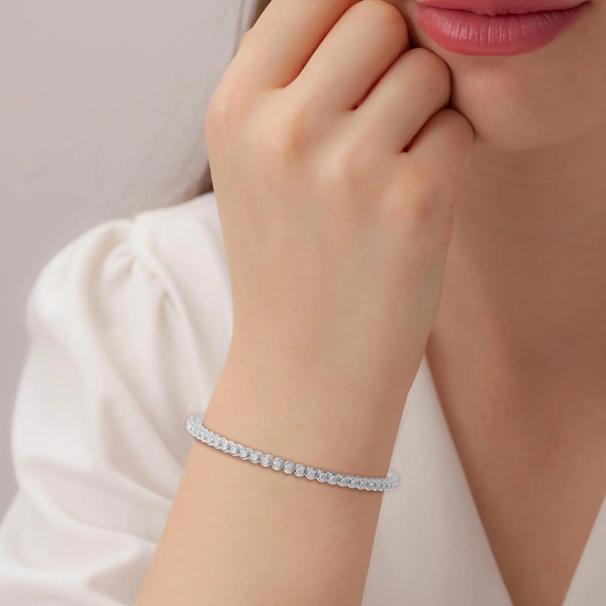 3 CT. Tw. Lab Grown Diamond Tennis Bracelet 14K White Gold Size 2.00mm - Image 4