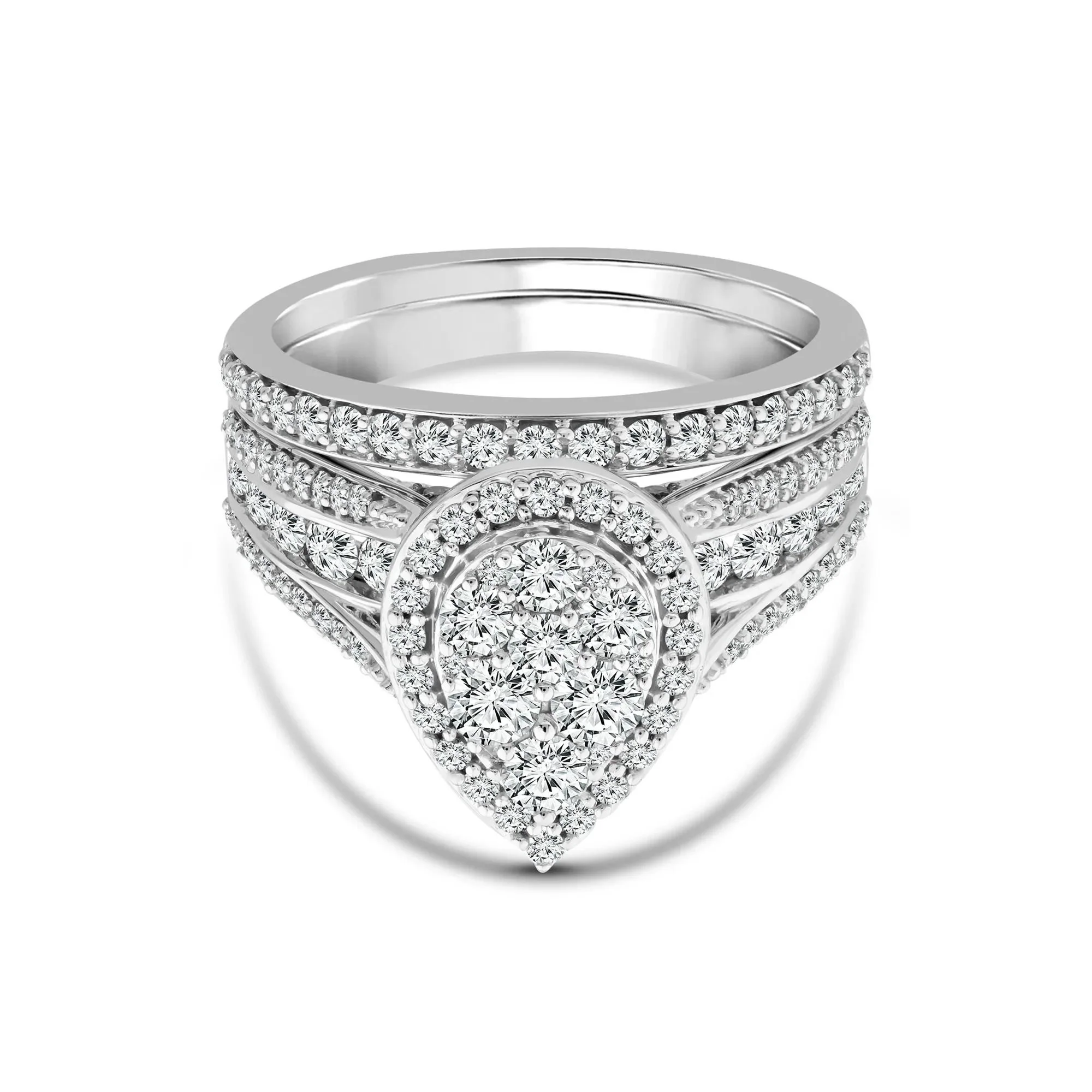1/2 CT. Tw. Pear-Shaped Diamond Engagement Ring Set 10K White Gold Round Brilliant Cut Size 6 2mm