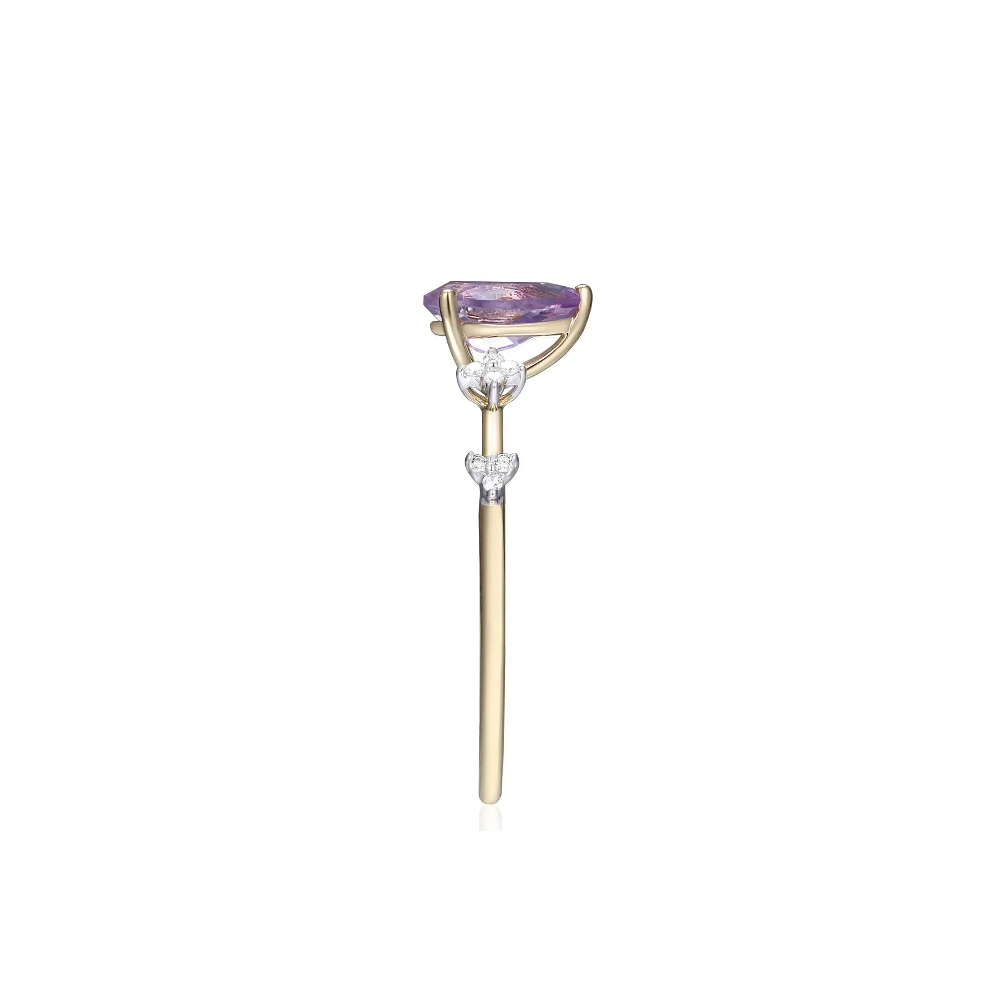 Rose De France Amethyst Ring with Diamond Accents 10K Yellow Gold Size 8.5 - Image 3