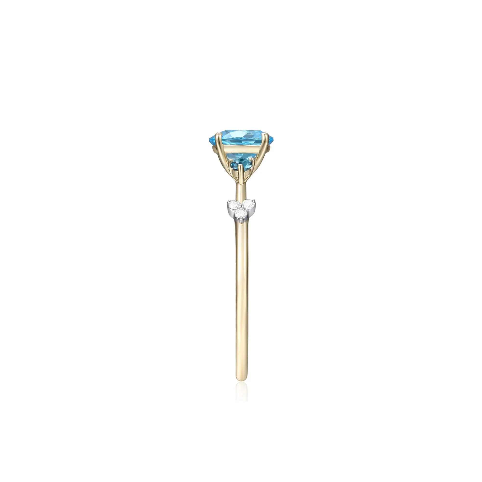 Swiss Blue Topaz Ring with London Blue Topaz and Diamond Accents 10K Yellow Gold Size 7 - Image 3