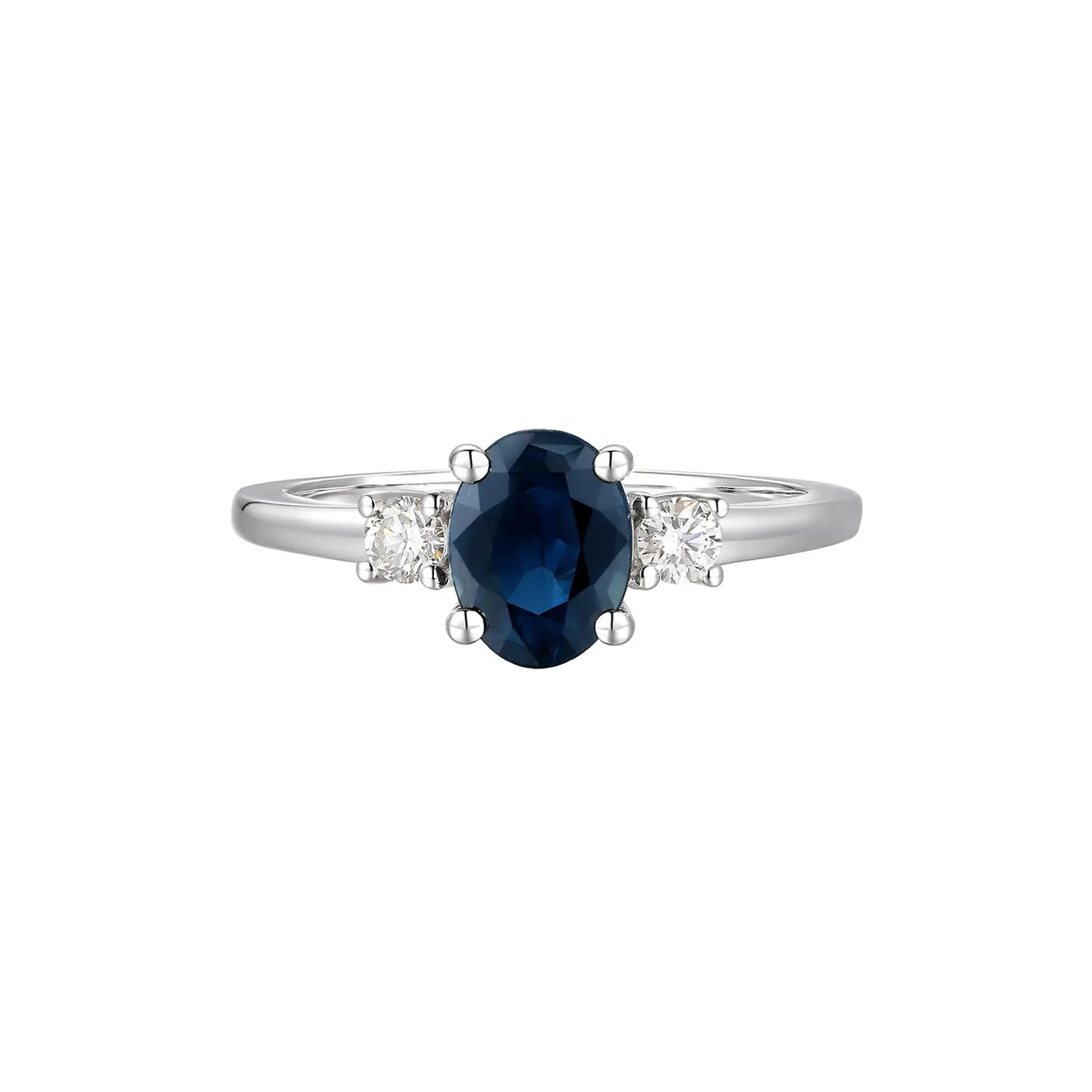 1/5 CT. Tw. Sapphire & Diamond Ring 14K White Gold Round Brilliant Cut Size 8.5