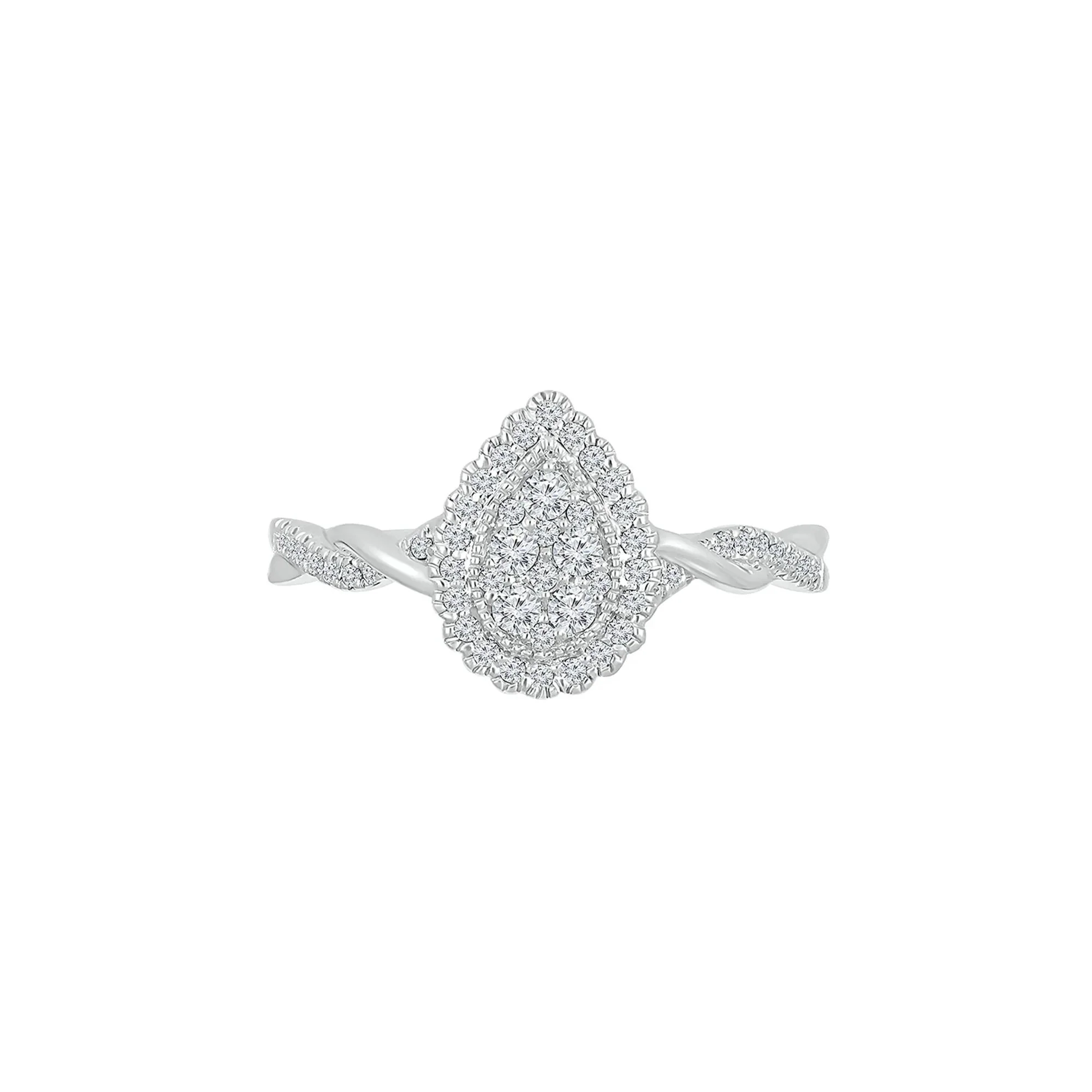 1/4 CT. Tw. Pear-Shaped Promise Ring with Diamond Twist Band .925 Sterling Silver Round Brilliant Cut White Size 8