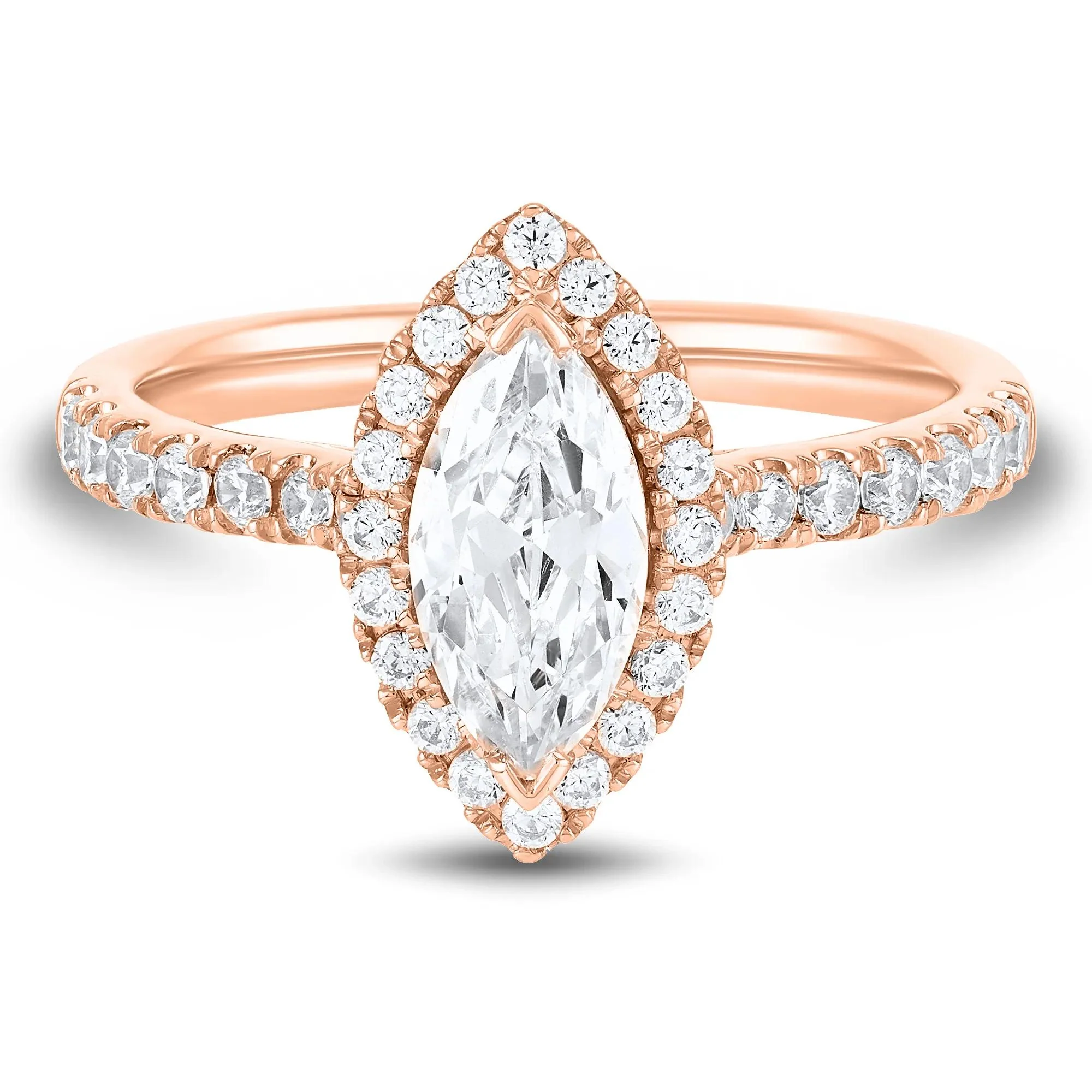 1/2 CT. Tw. Lab Grown Diamond Marquise-Cut Engagement Ring 14K Rose Gold Round Brilliant Cut Size 8 1mm