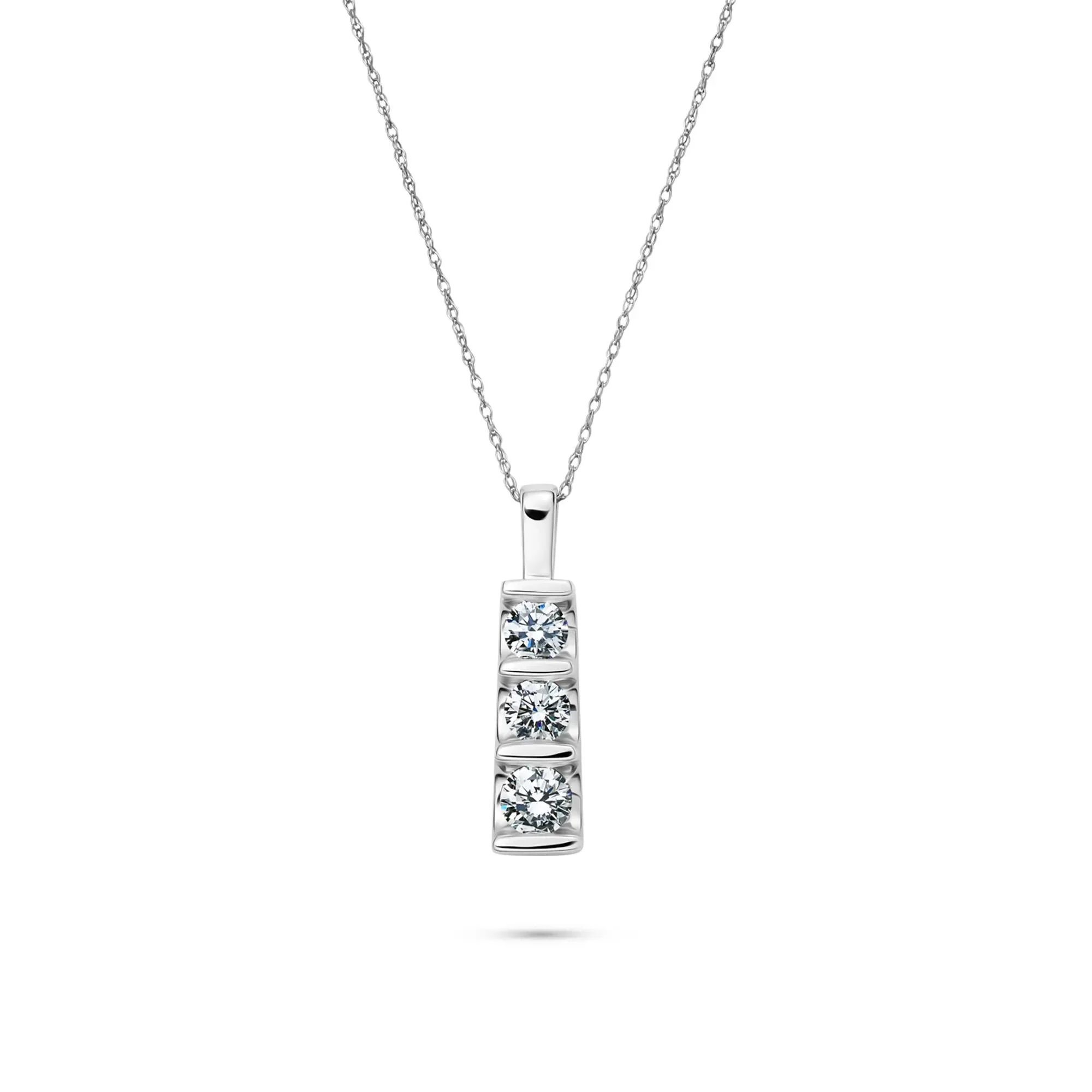 1 CT. Tw. Lab Grown Diamond Three-Stone Pendant Necklace 14K White Gold Size 18"