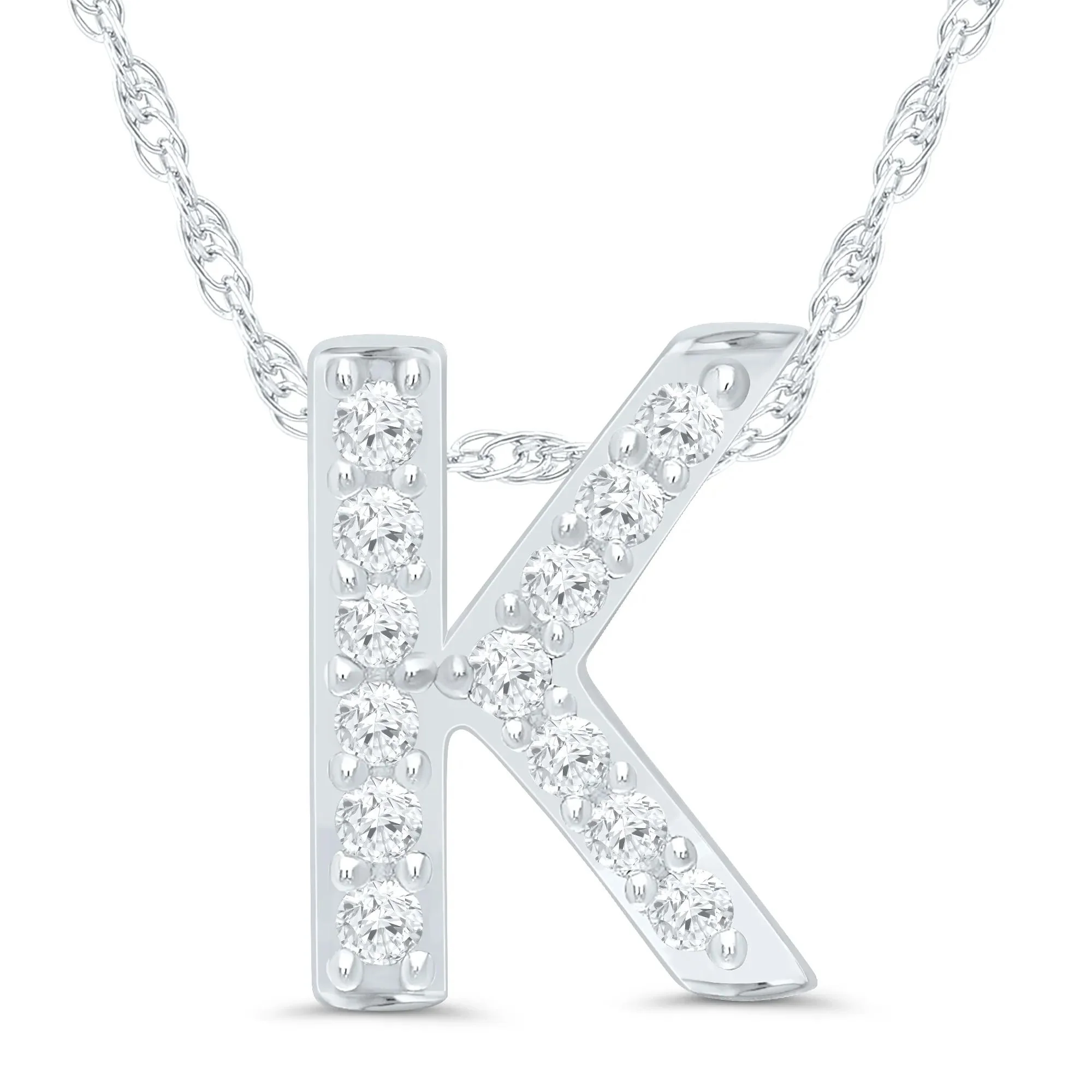 Diamond Accent Initial K Pendant Necklace 10K White Gold Size 18"