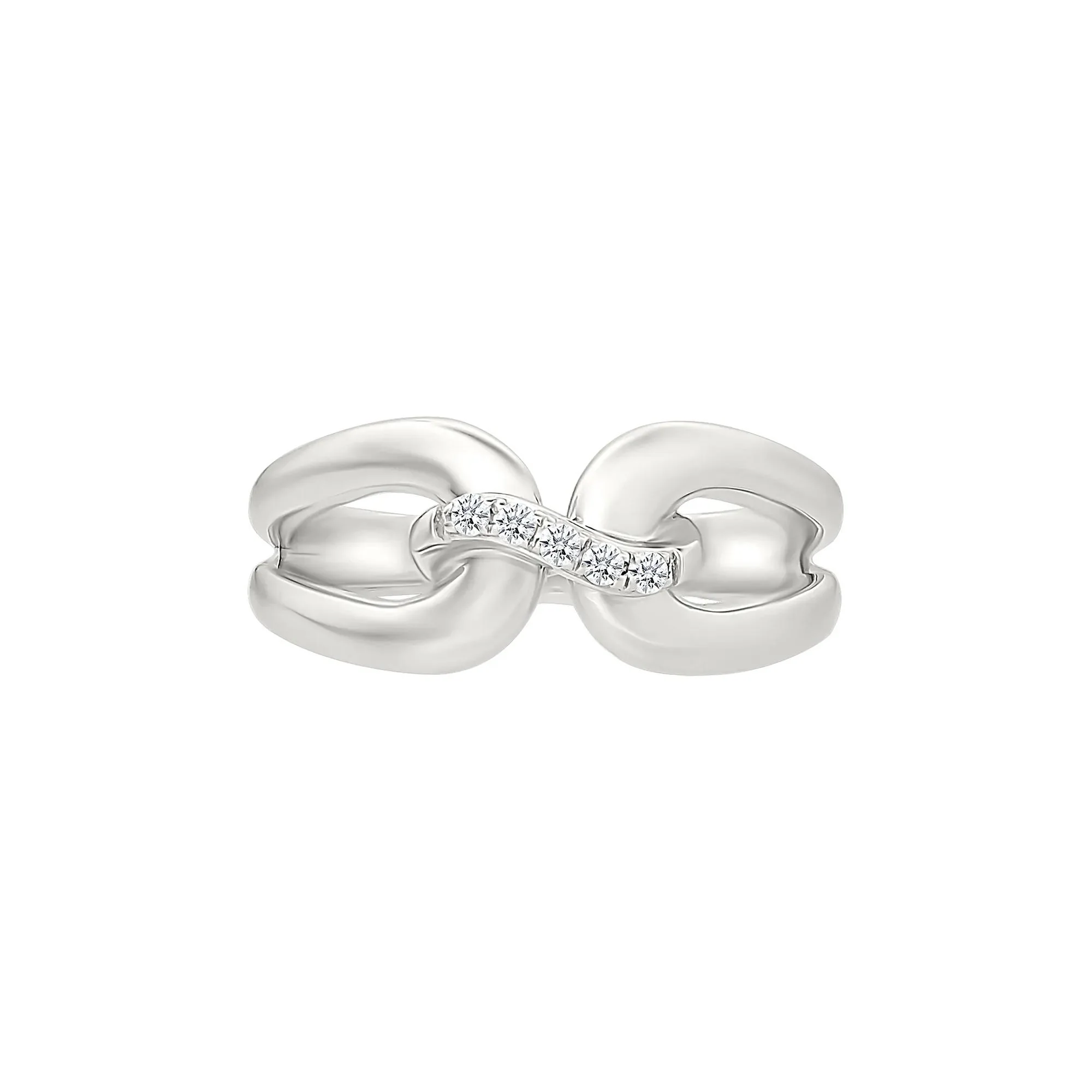 Diamond Accent Link Ring .925 Sterling Silver Round Brilliant Cut White Size 7 2mm - Image 3
