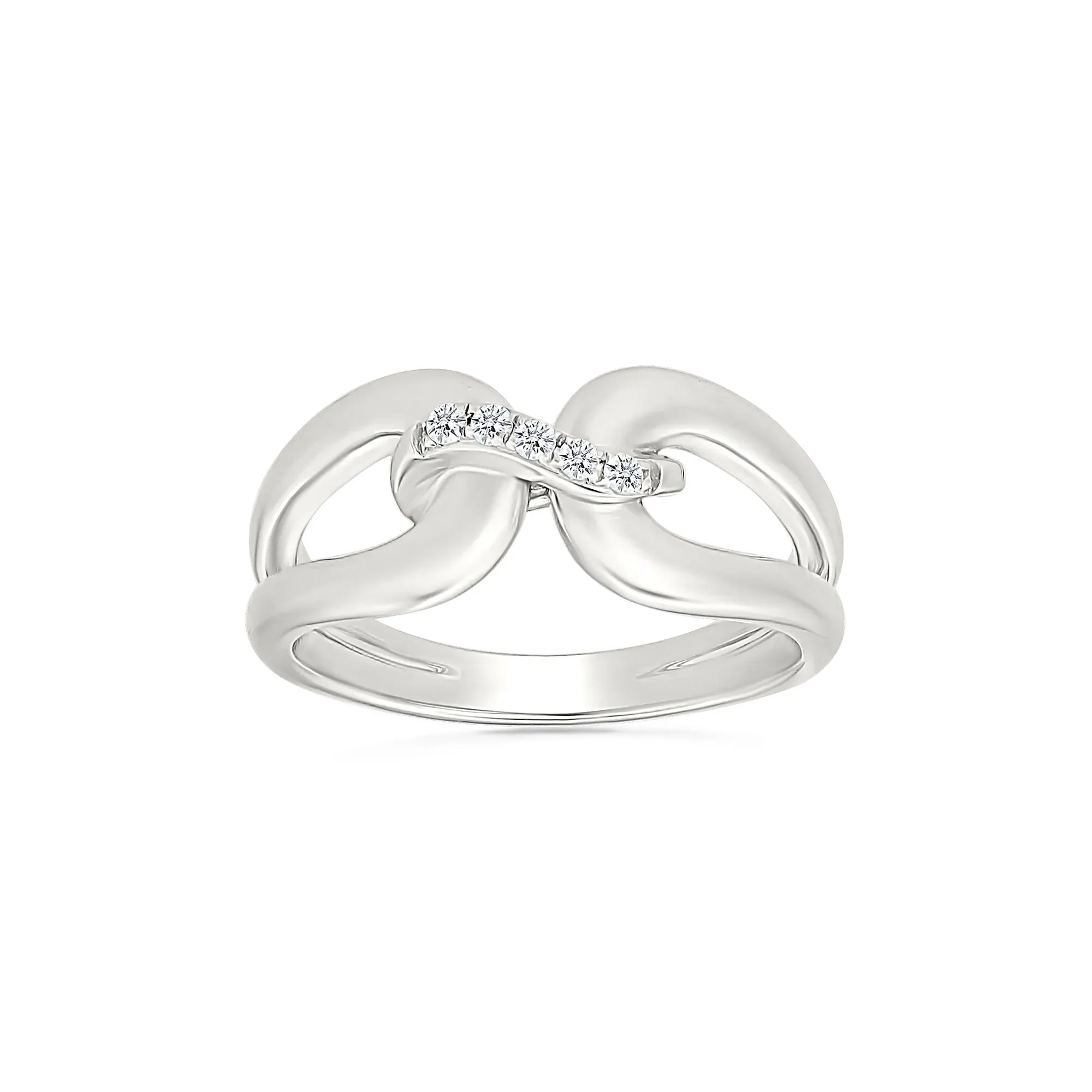 Diamond Accent Link Ring .925 Sterling Silver Round Brilliant Cut White Size 8 2mm - Image 5