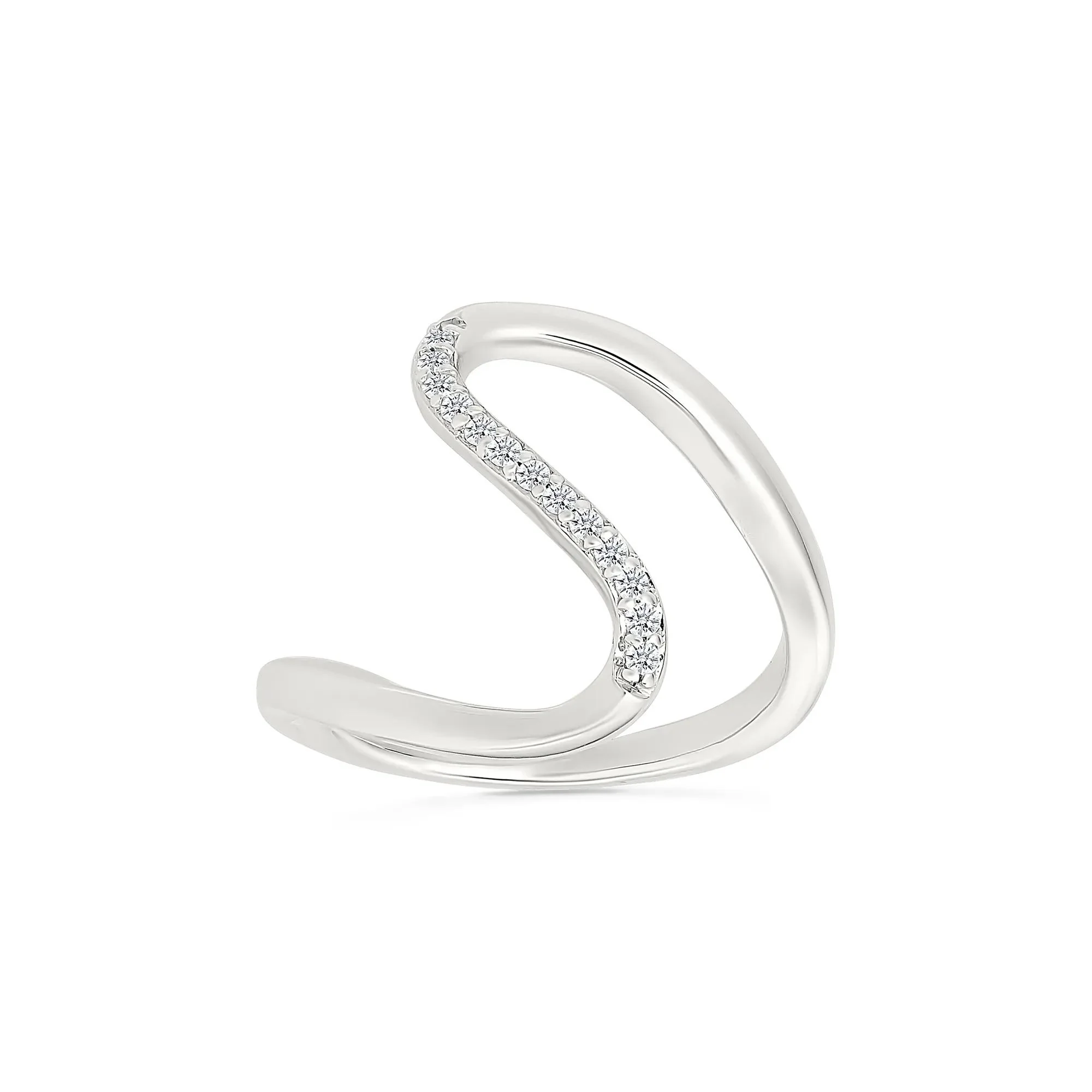 1/10 CT. Tw. Diamond Wavy Ring .925 Sterling Silver White Size 8.5 1mm