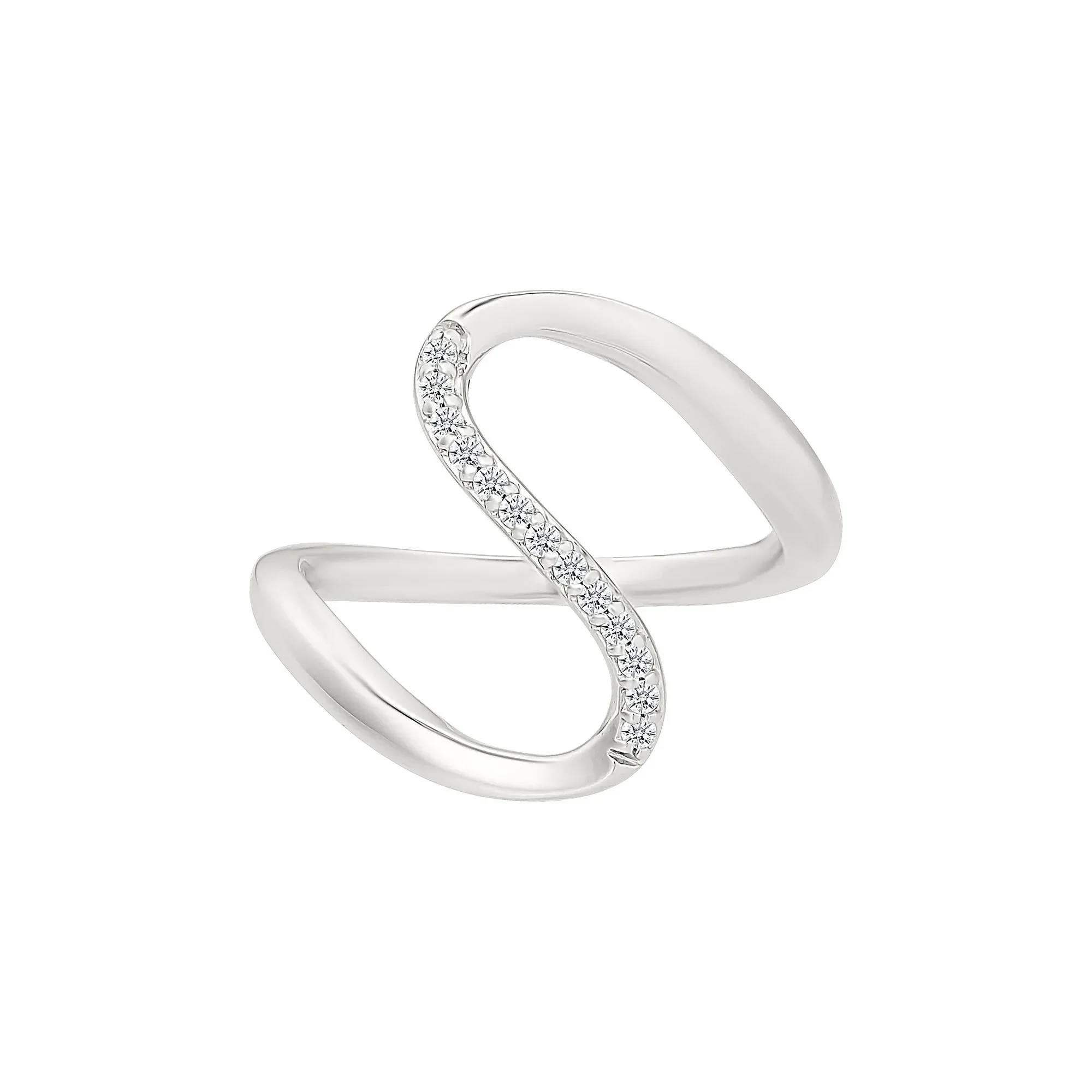 1/10 CT. Tw. Diamond Wavy Ring .925 Sterling Silver White Size 8.5 1mm - Image 4