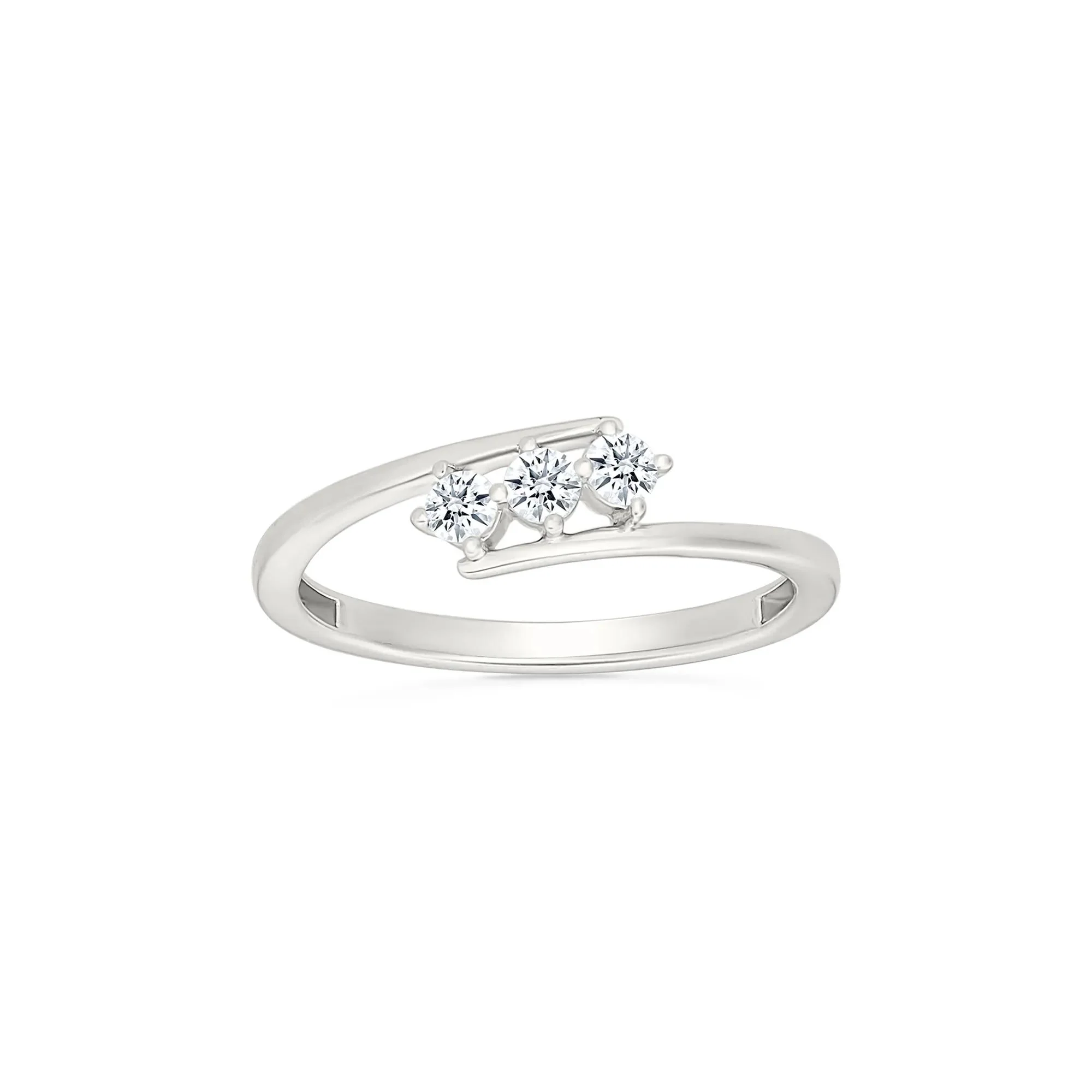 1/5 CT. Tw. Diamond Three-Stone Bypass Ring 10K White Gold Round Brilliant Cut Size 9.5 2mm