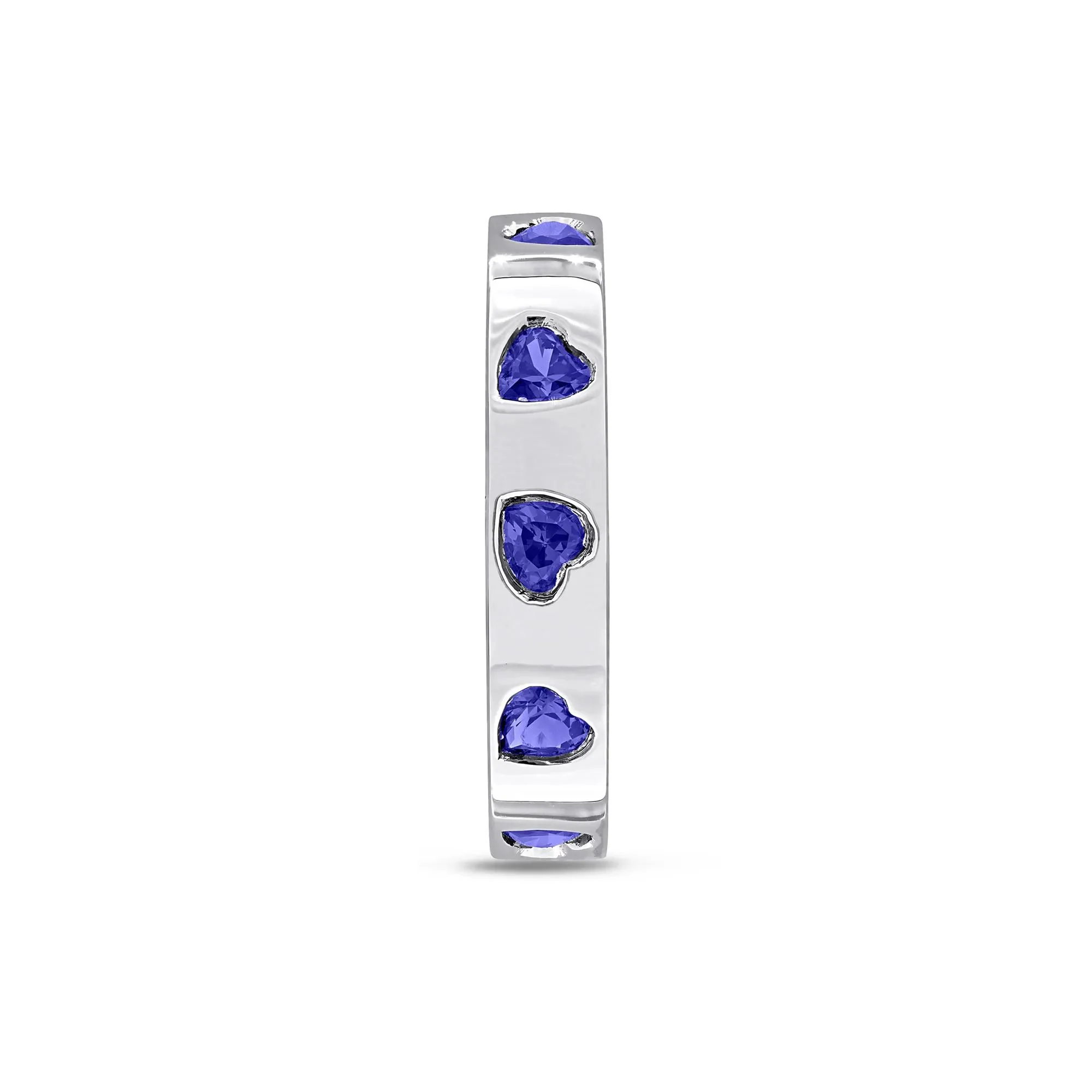 Heart-Shaped Lab-Created Blue Sapphire Eternity Band Ring .925 Sterling Silver White Size 5 4mm - Image 3