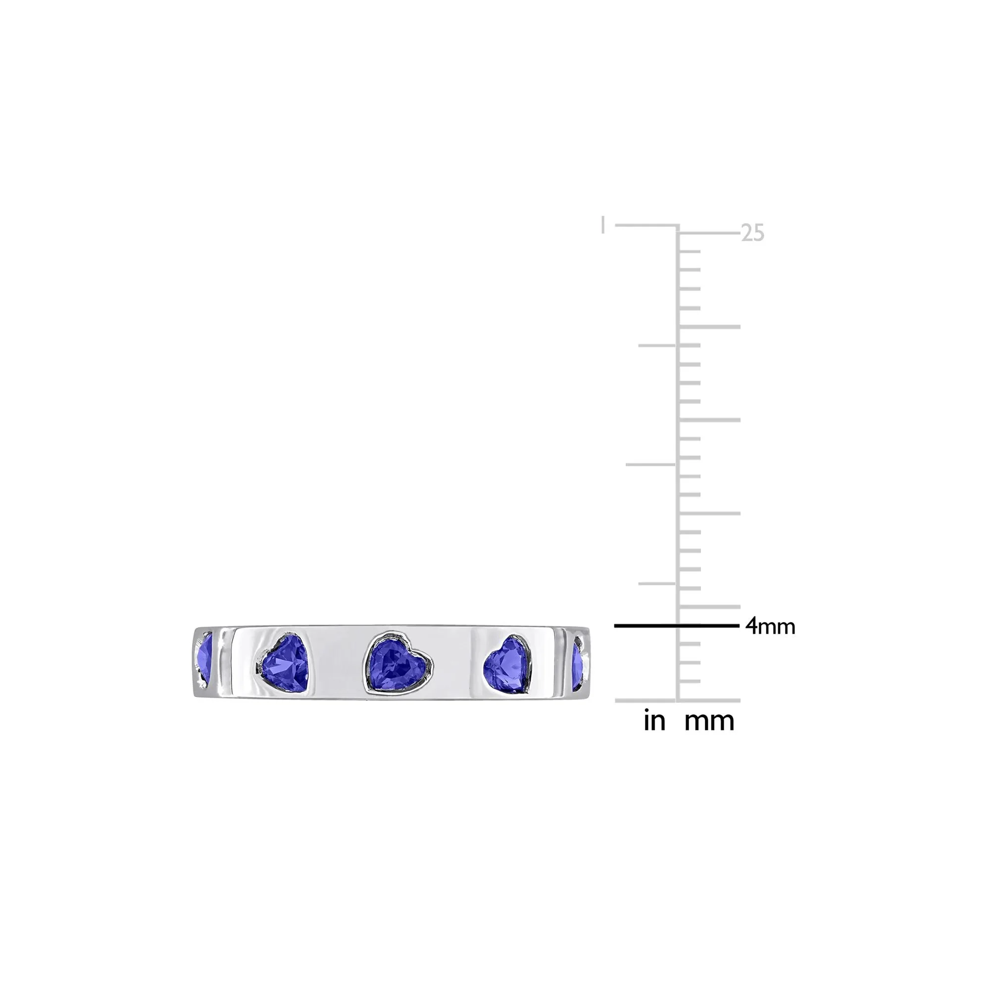 Heart-Shaped Lab-Created Blue Sapphire Eternity Band Ring .925 Sterling Silver White Size 5 4mm - Image 6