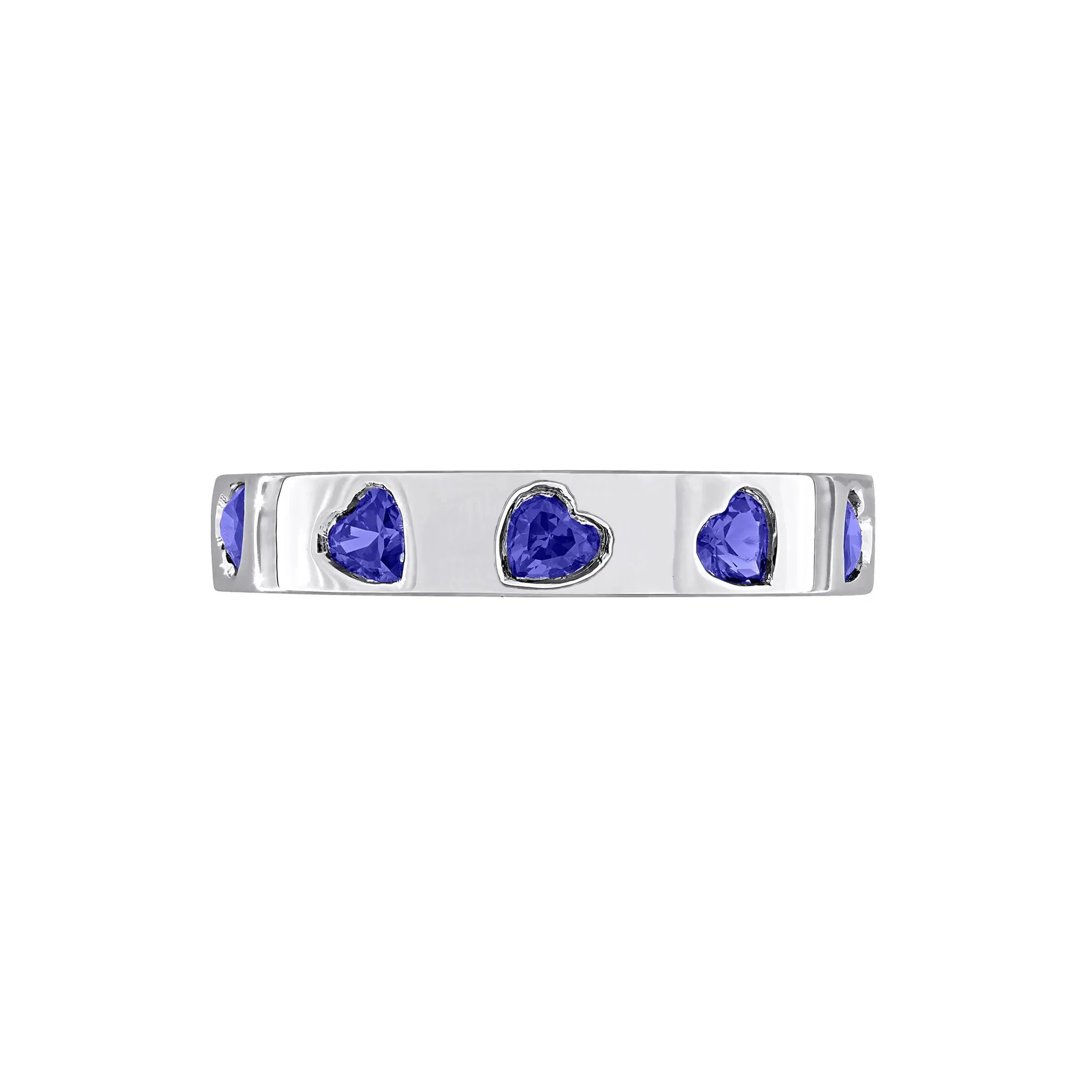 Heart-Shaped Lab-Created Blue Sapphire Eternity Band Ring .925 Sterling Silver White Size 7 4mm