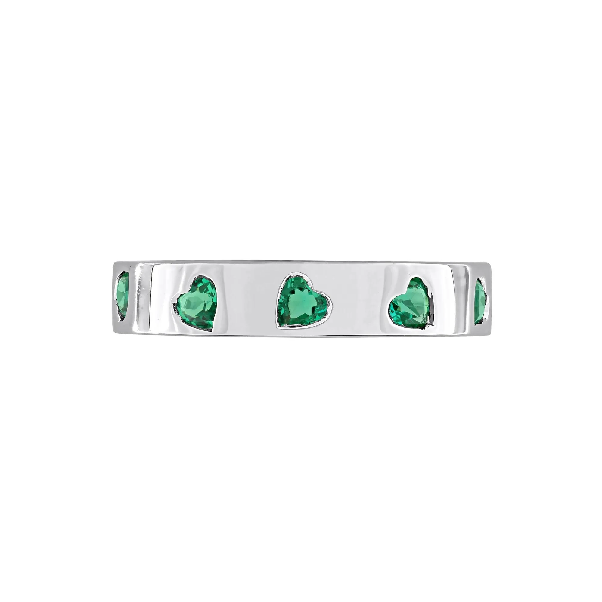 Heart-Shaped Lab-Created Emerald Eternity Band Ring .925 Sterling Silver White Size 6 4mm