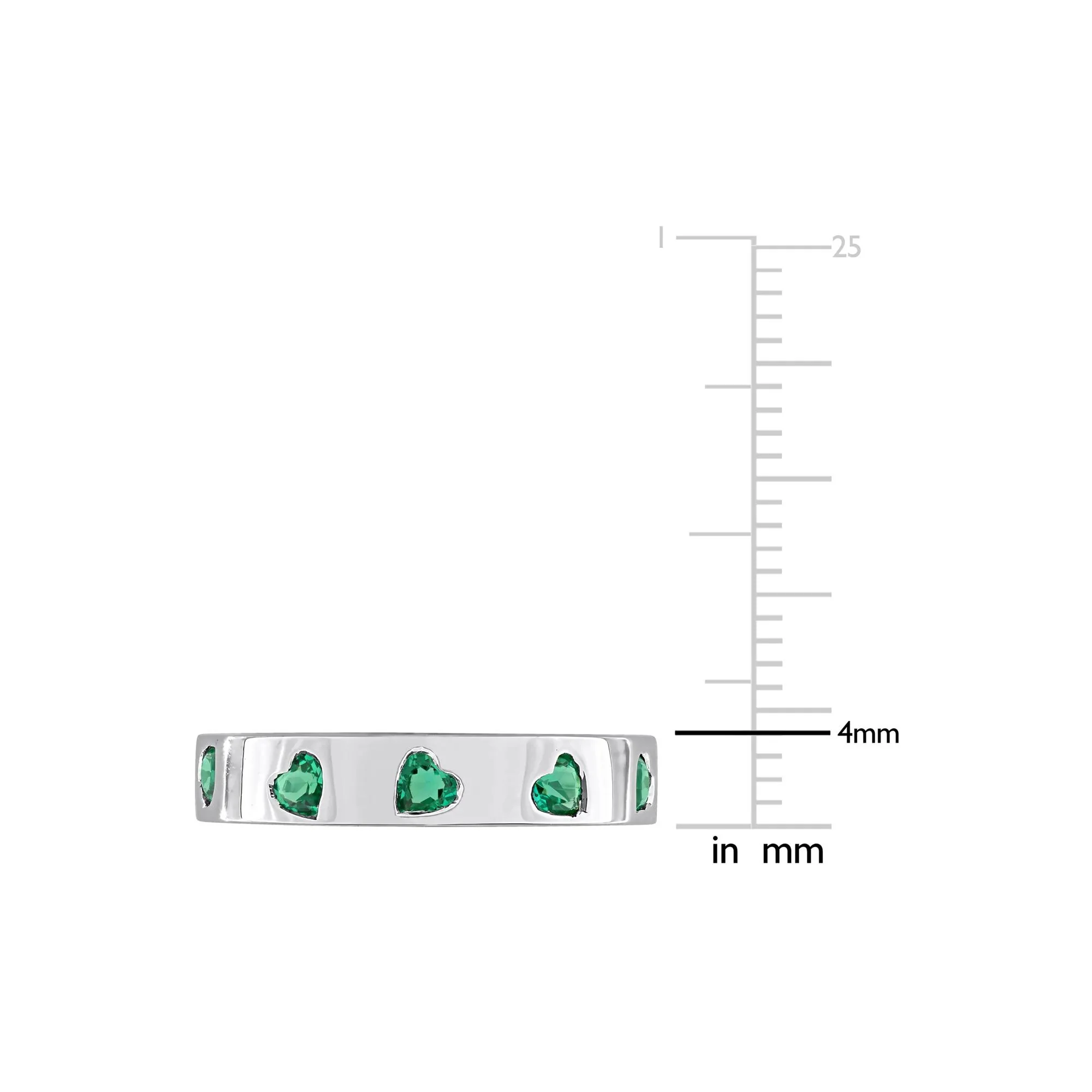 Heart-Shaped Lab-Created Emerald Eternity Band Ring .925 Sterling Silver White Size 9 4mm - Image 7