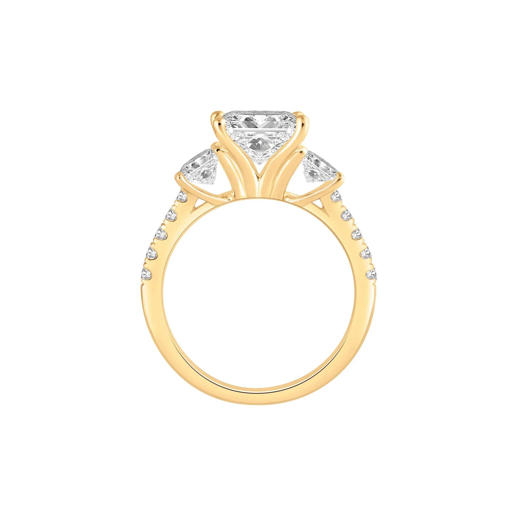 3 CT. Tw. Lab Grown Diamond Princess-Cut Three-Stone Engagement Ring 14K Yellow Gold Round Brilliant Cut Size 7 - Image 2