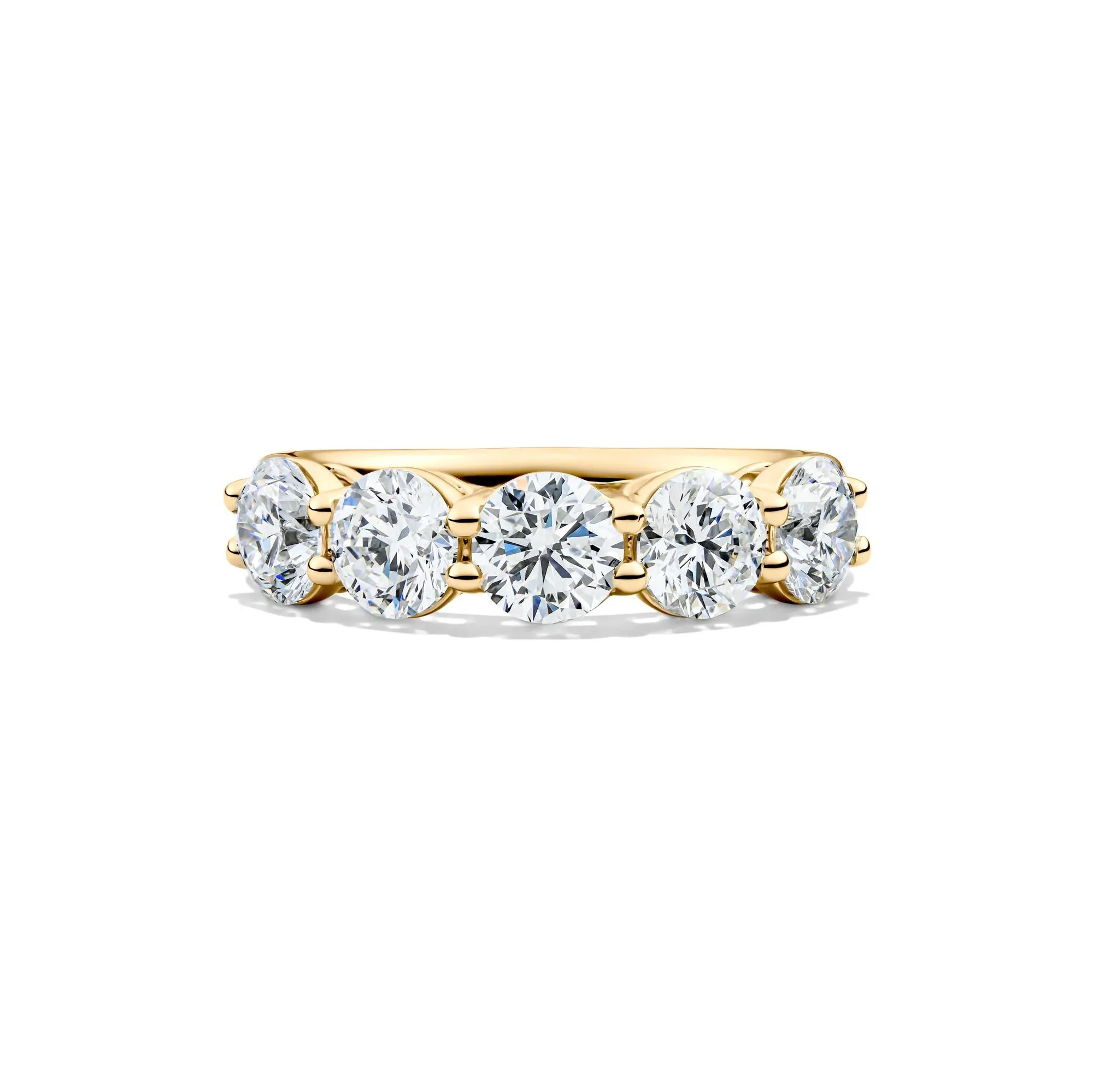 3 CT. Tw. Lab Grown Diamond Five-Stone Anniversary Band Ring 14K Yellow Gold Round Brilliant Cut Size 6.5.5mm