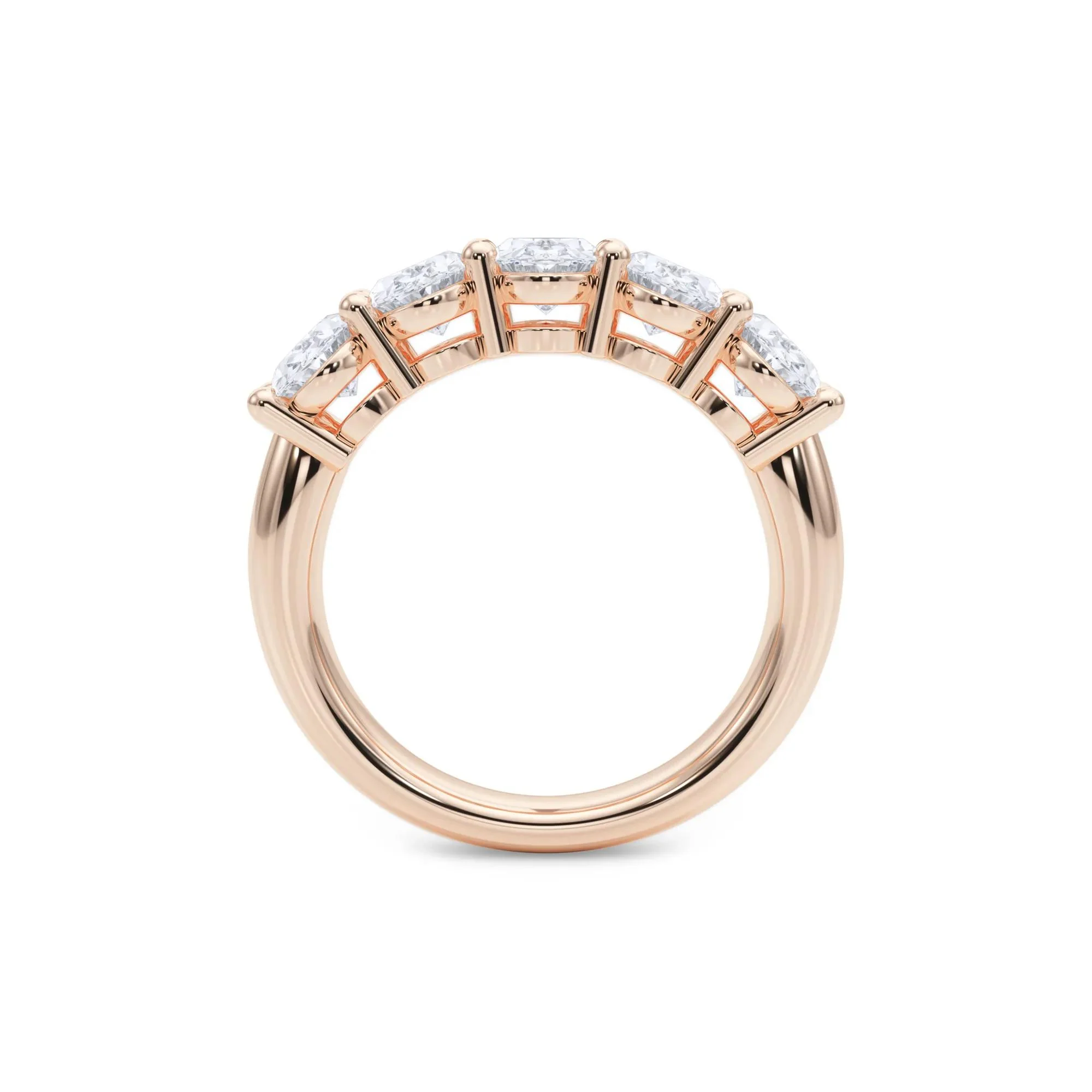 3 CT. Tw. Lab Grown Diamond Five-Stone Anniversary Band Ring 14K Rose Gold Size 4.5 6.5mm - Image 2