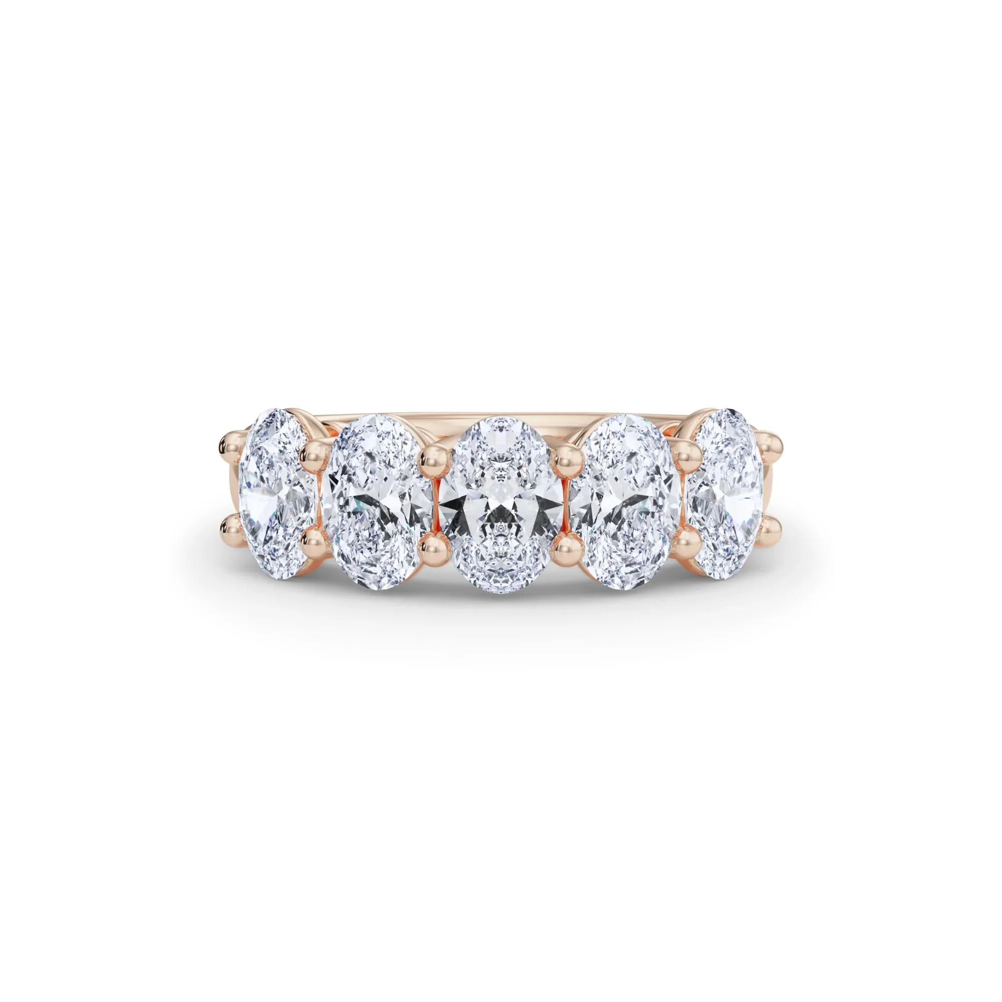3 CT. Tw. Lab Grown Diamond Five-Stone Anniversary Band Ring 14K Rose Gold Size 5.5 6.5mm