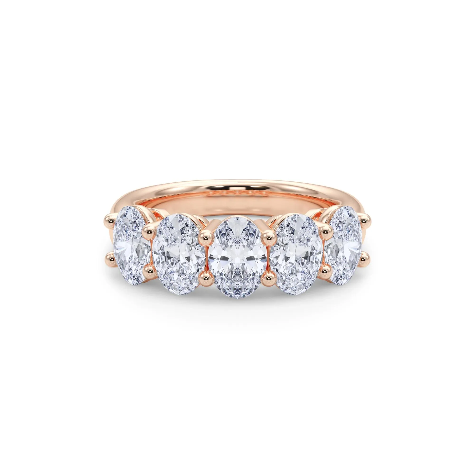 3 CT. Tw. Lab Grown Diamond Five-Stone Anniversary Band Ring 14K Rose Gold Size 6.5mm - Image 4