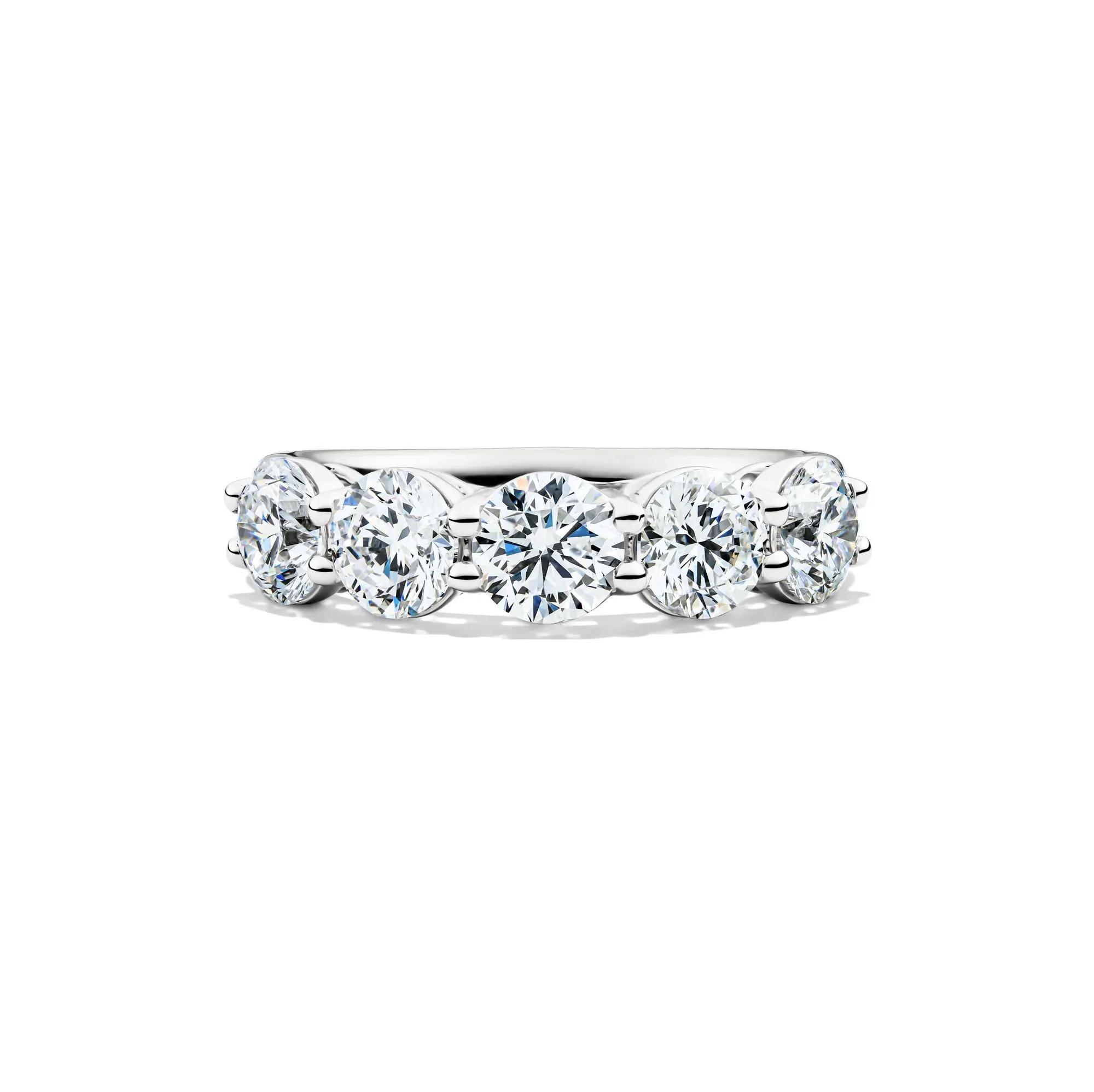 3 CT. Tw. Lab Grown Diamond Five-Stone Anniversary Band Ring 14K White Gold Round Brilliant Cut Size 7.5.5mm