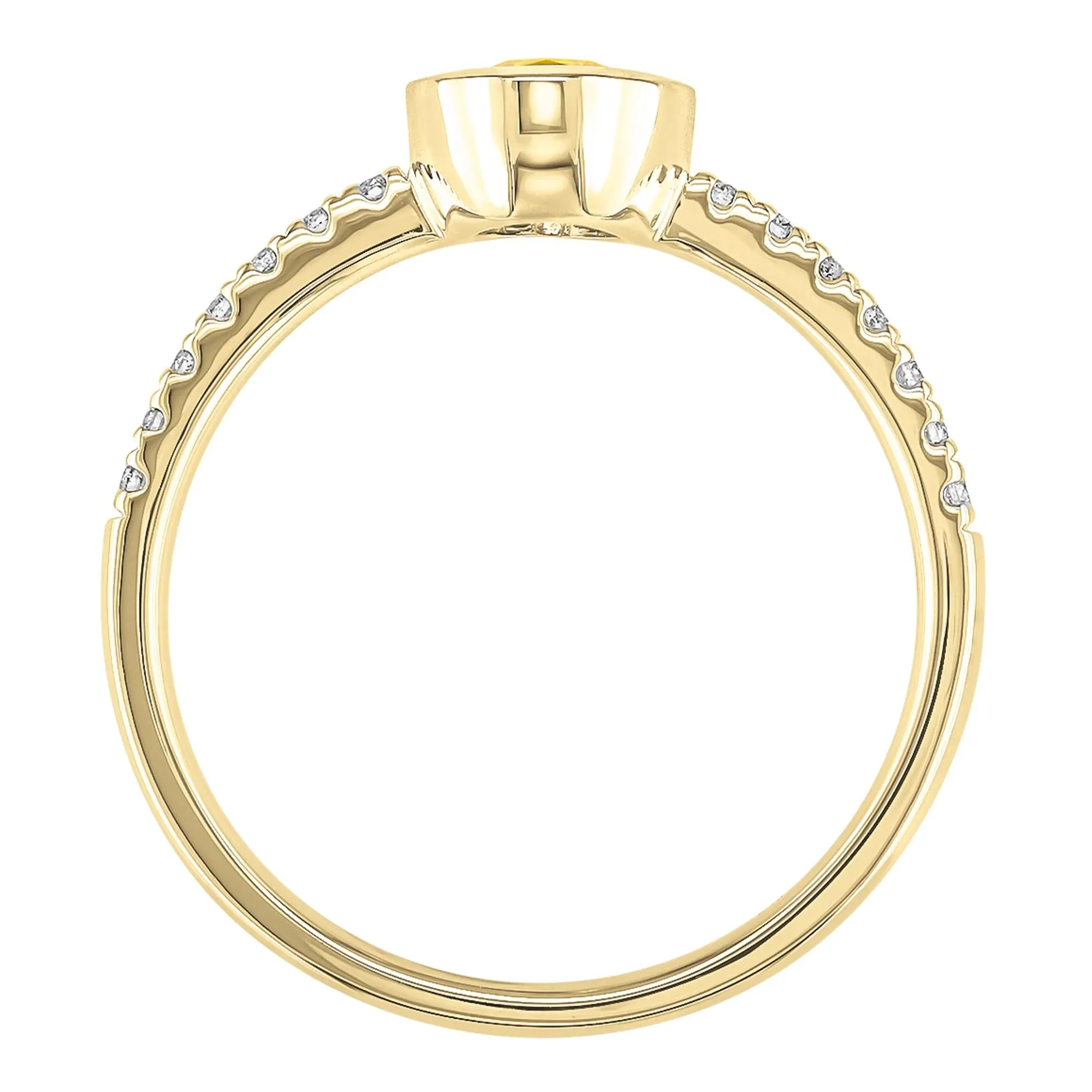 Bezel-Set Citrine Ring with Diamond Accent 10K Yellow Gold Round Brilliant Cut Size 7.5 1mm - Image 2