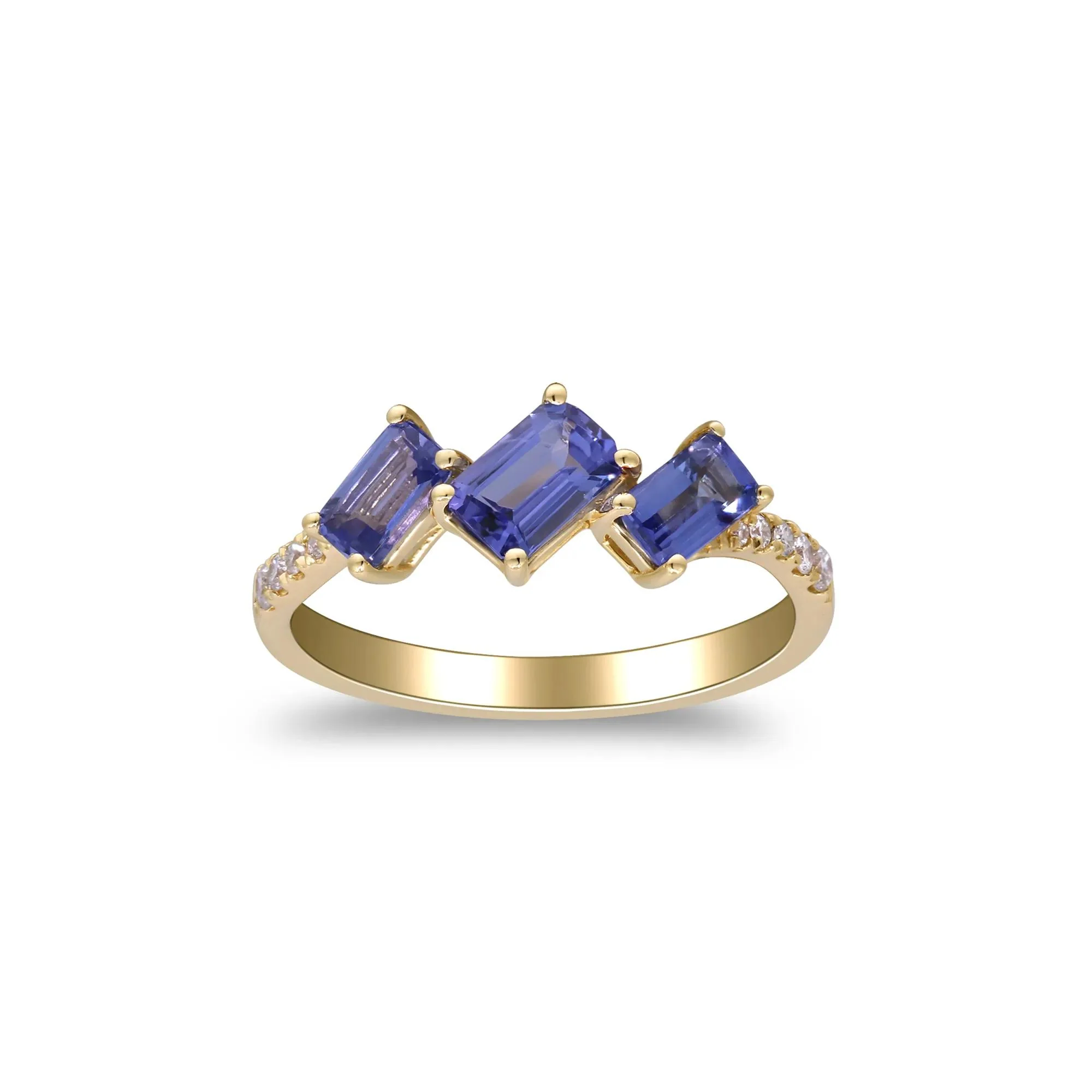 1/10 CT. Tw. Tanzanite and Diamond Accent Ring 10K Yellow Gold Round Brilliant Cut Size 6.5 2mm - Image 4