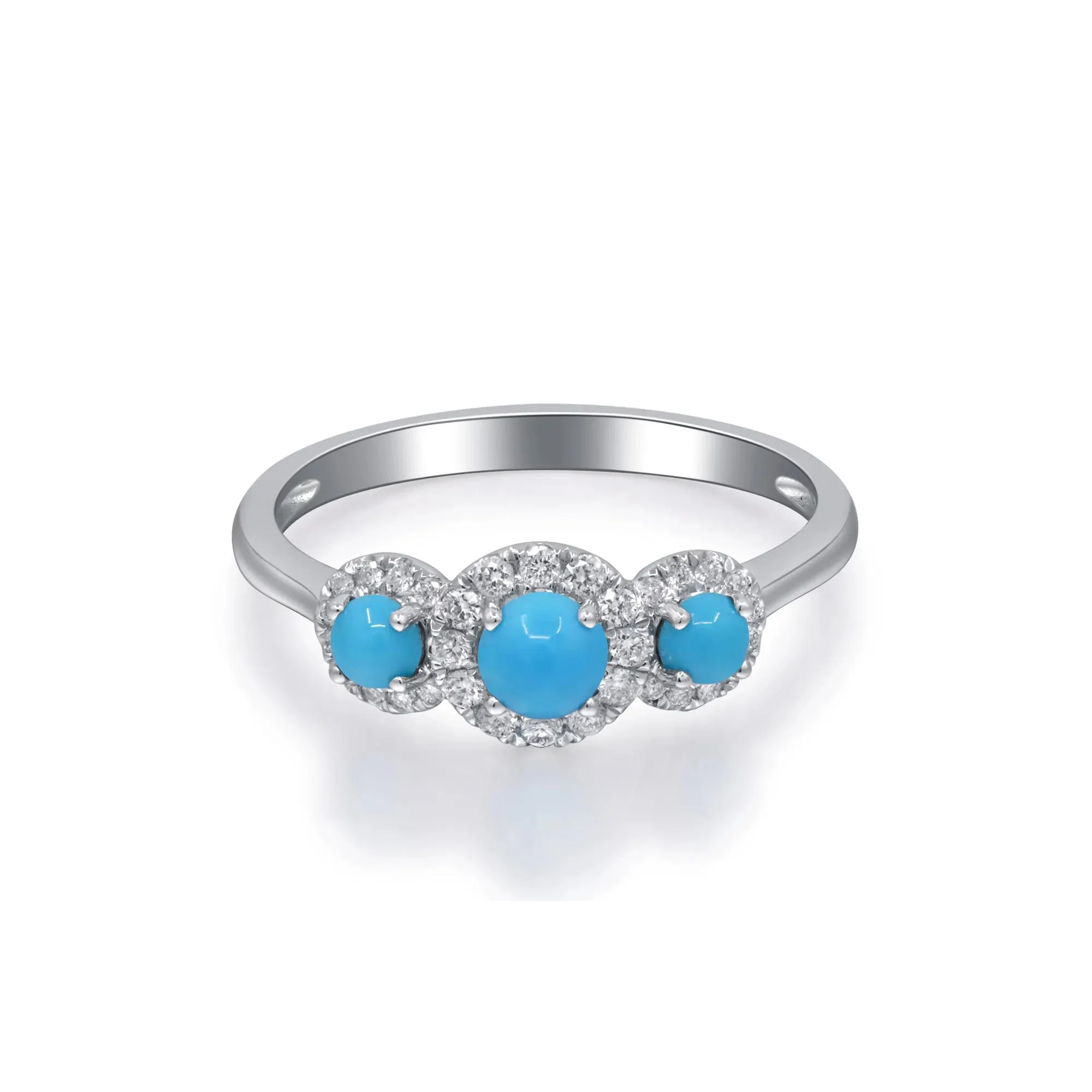 1/5 CT. Tw. Turquoise and Diamond Three-Stone Ring 10K White Gold Size 9 2mm