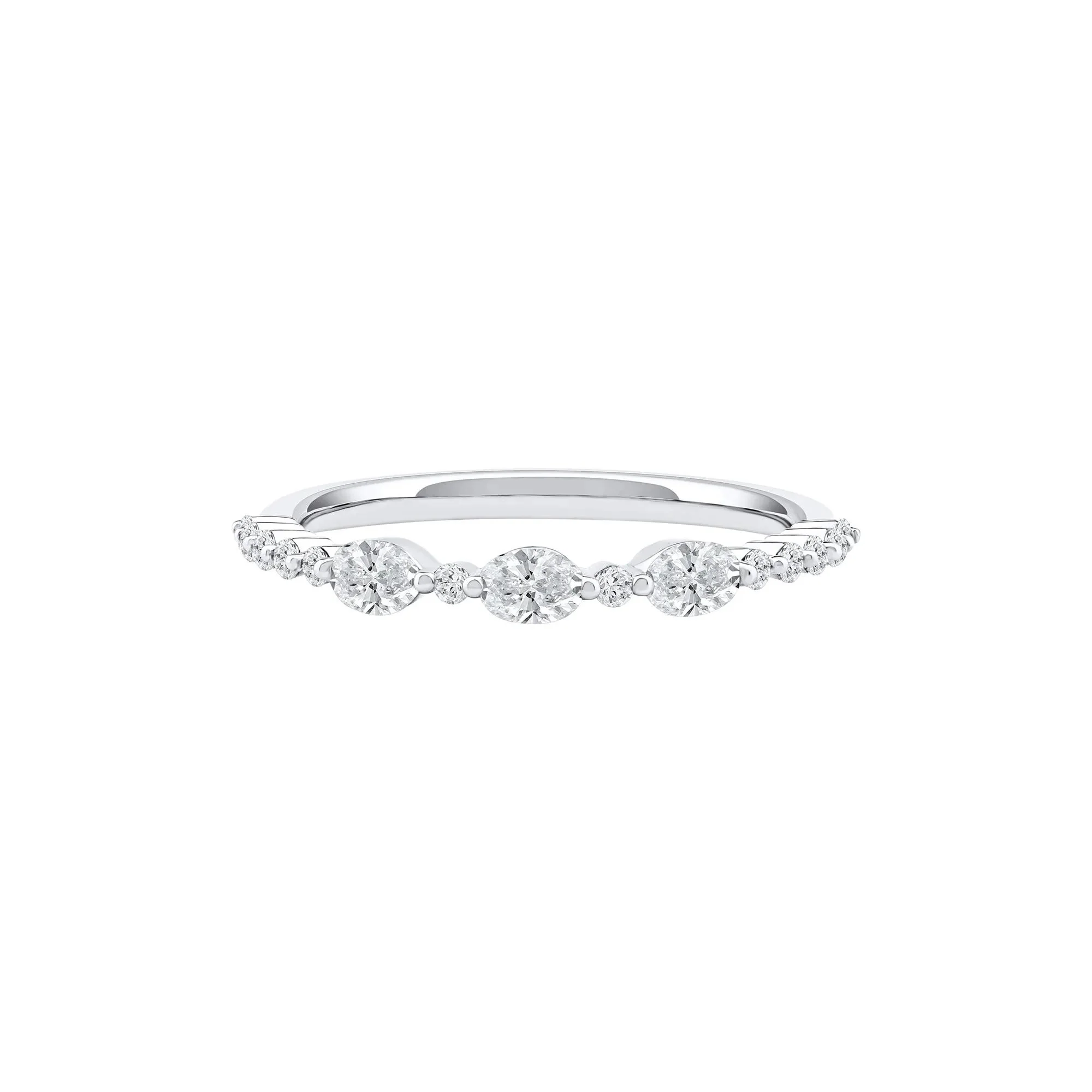 1/2 CT. Tw. Lab Grown Diamond Oval Band Ring 10K White Gold Round Brilliant Cut Size 5 2mm