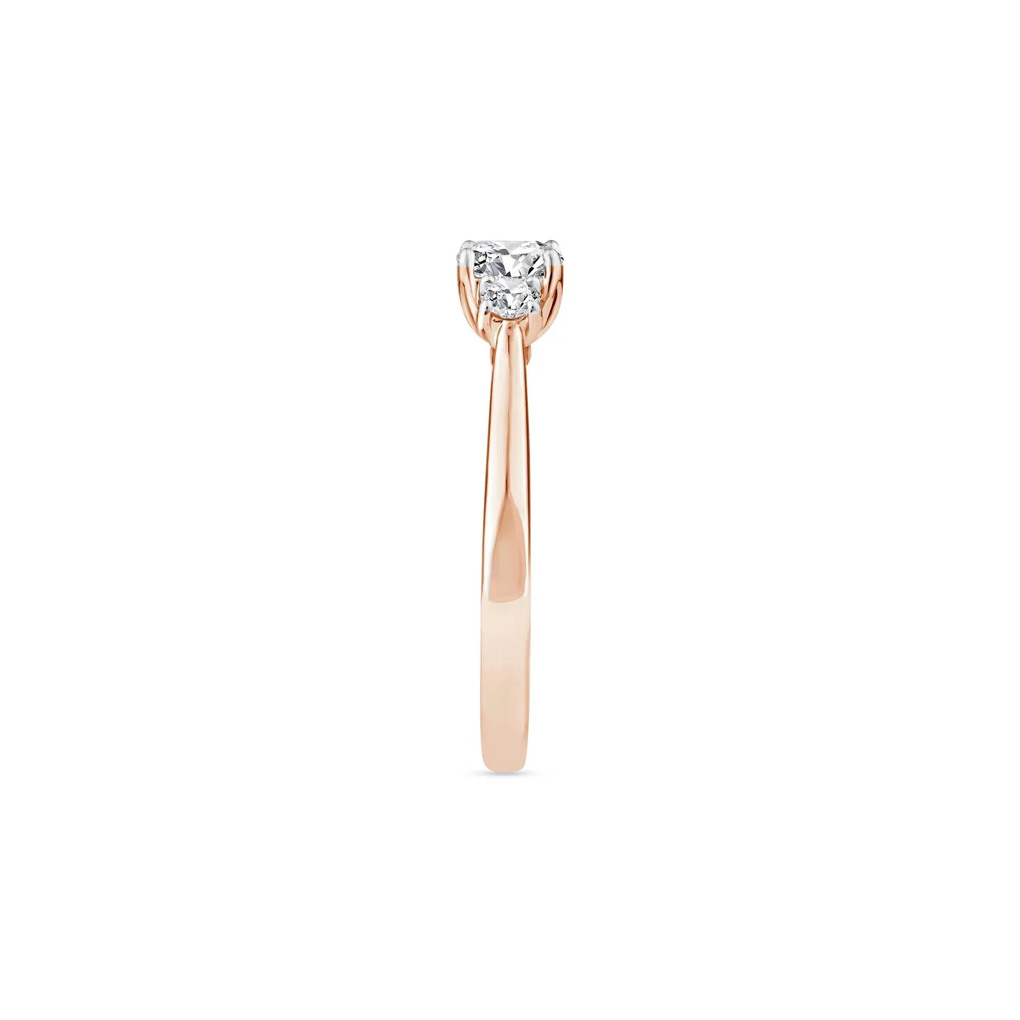 1/2 CT. Tw. Diamond Oval Center Three-Stone Ring 14K Rose Gold Round Brilliant Cut Size 5 2mm - Image 3