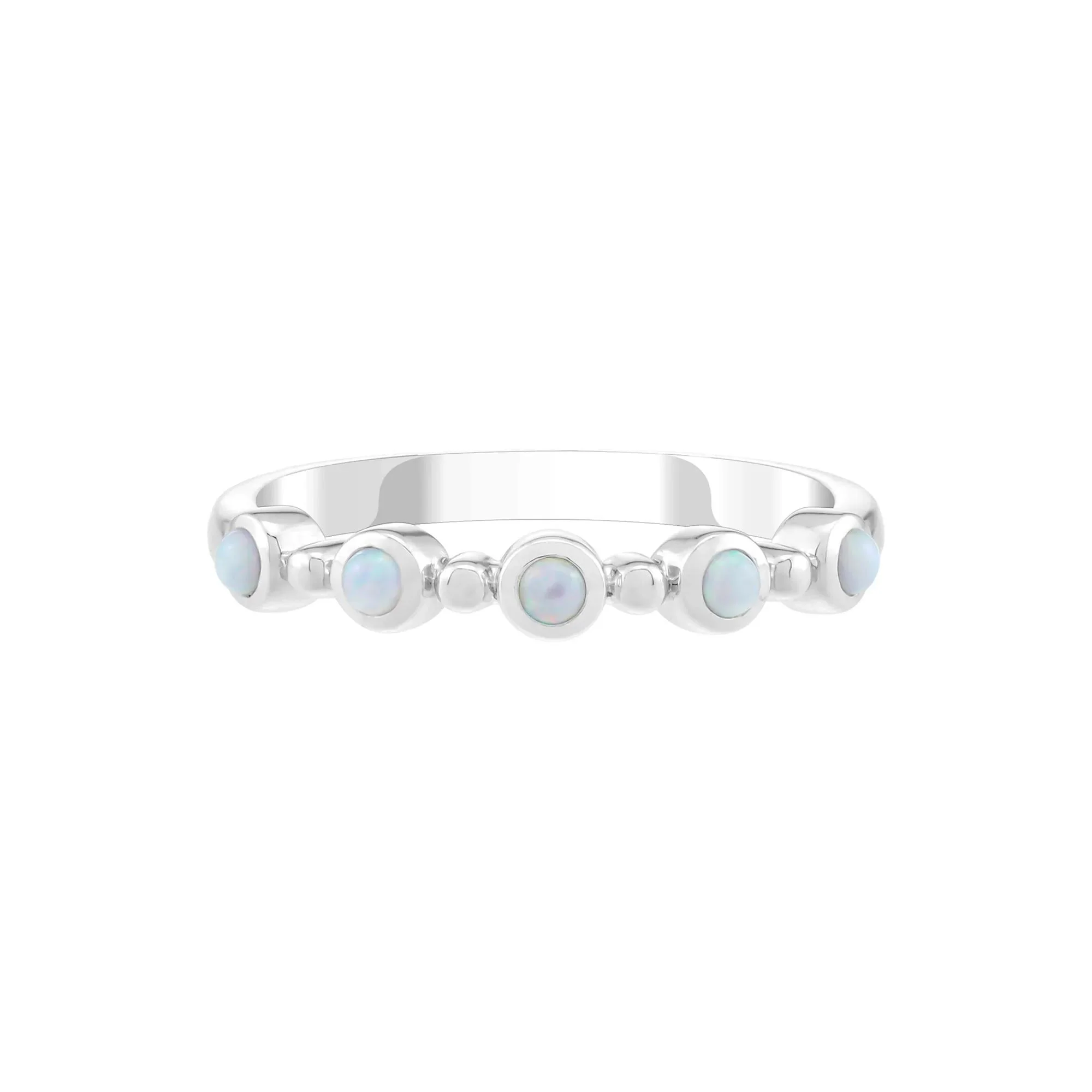 Lab-Created Cabochon Opal Bezel Stack Ring .925 Sterling Silver White Size 6 2mm - Image 2