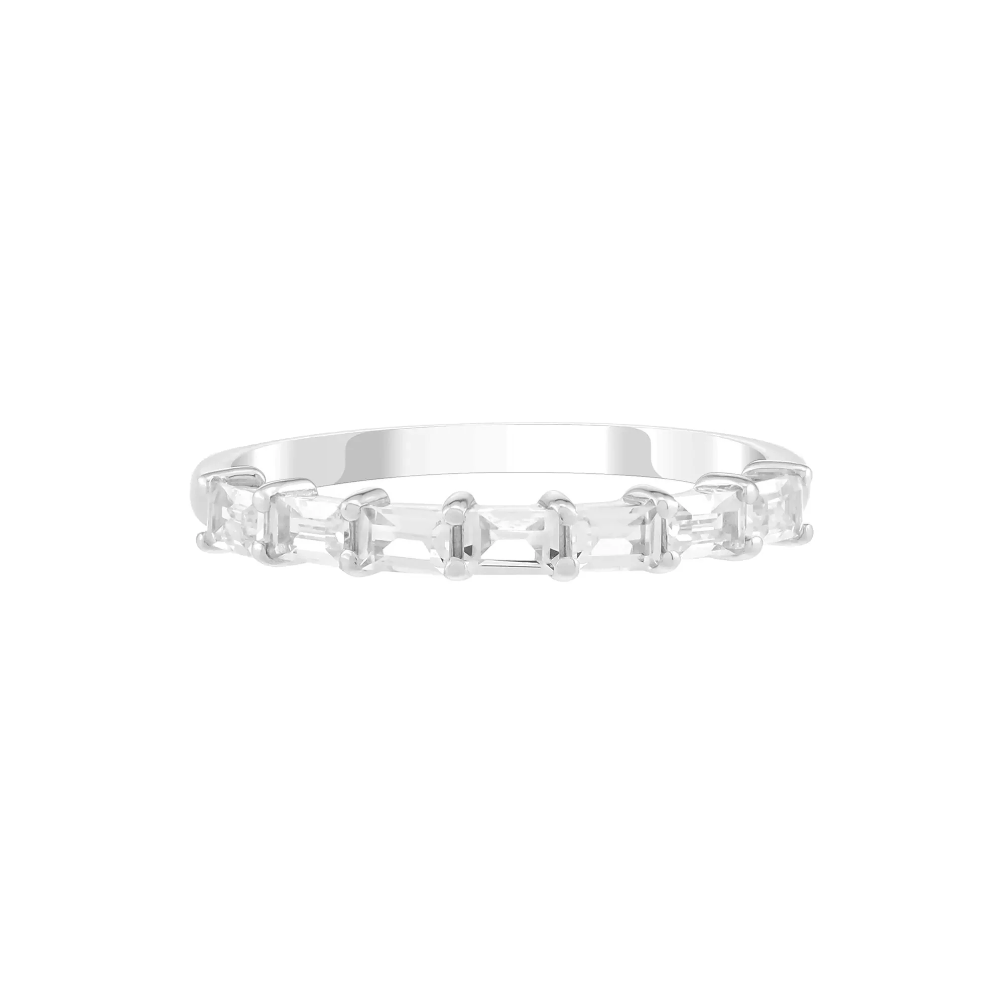 Lab-Created White Sapphire Baguette Stack Ring .925 Sterling Silver Size 8 1.5mm
