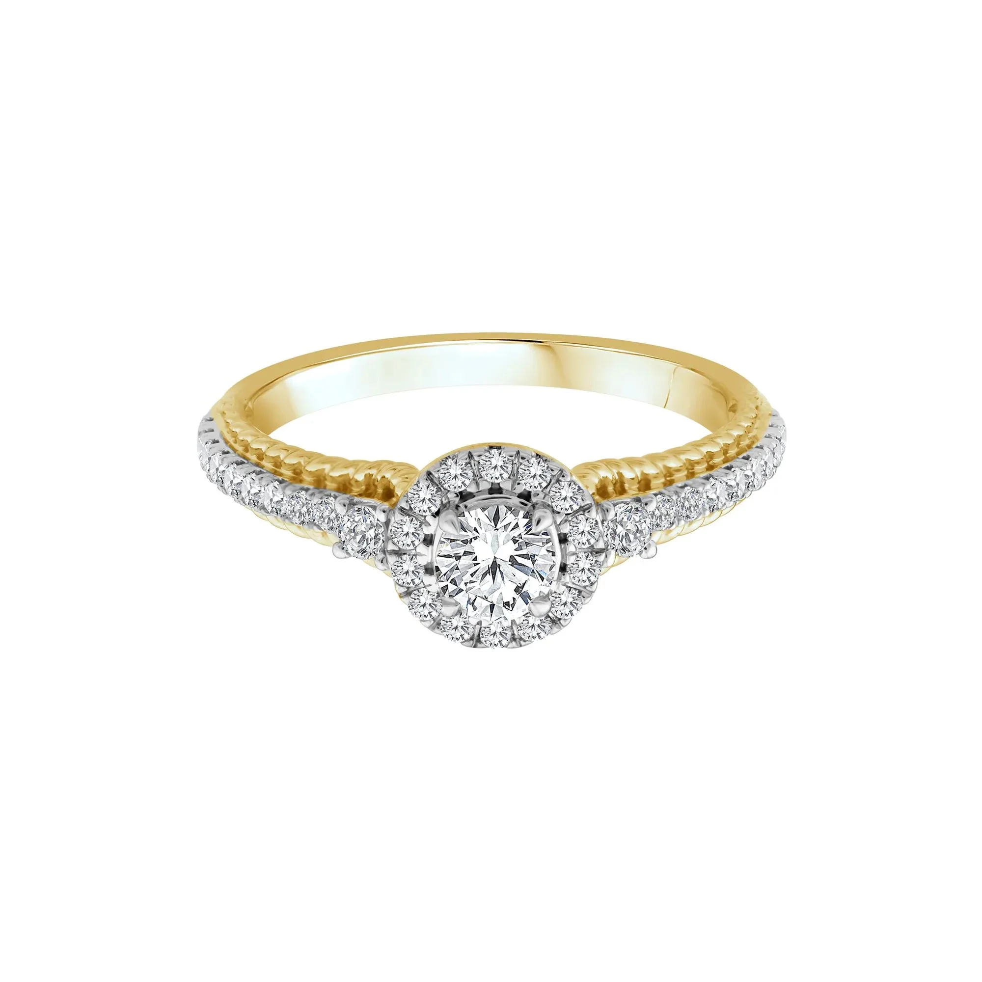 5/8 CT. Tw. Diamond Halo Engagement Ring 14K Yellow Gold Round Brilliant Cut Size 7 2mm