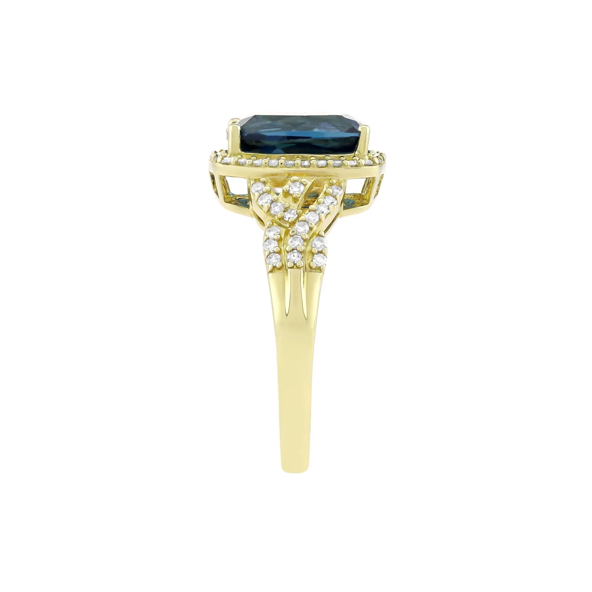 1/3 CT. Tw. London Blue Topaz and Diamond Ring 10K Yellow Gold Size 7 2mm - Image 3