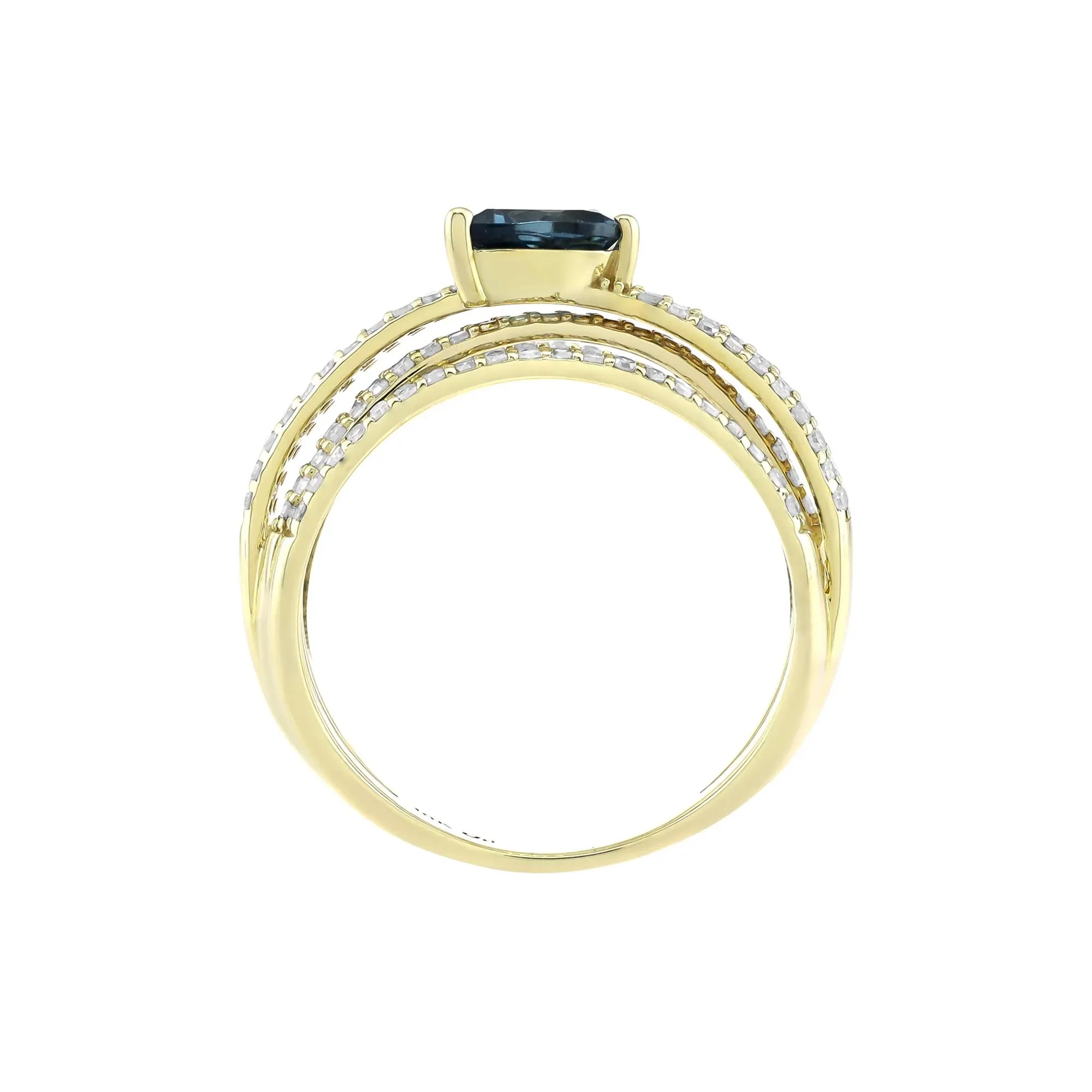 3/4 CT. Tw. Pear-Shaped London Blue Topaz and Diamond Multi-Row Ring 10K Yellow Gold Size 7 3.5mm - Image 2