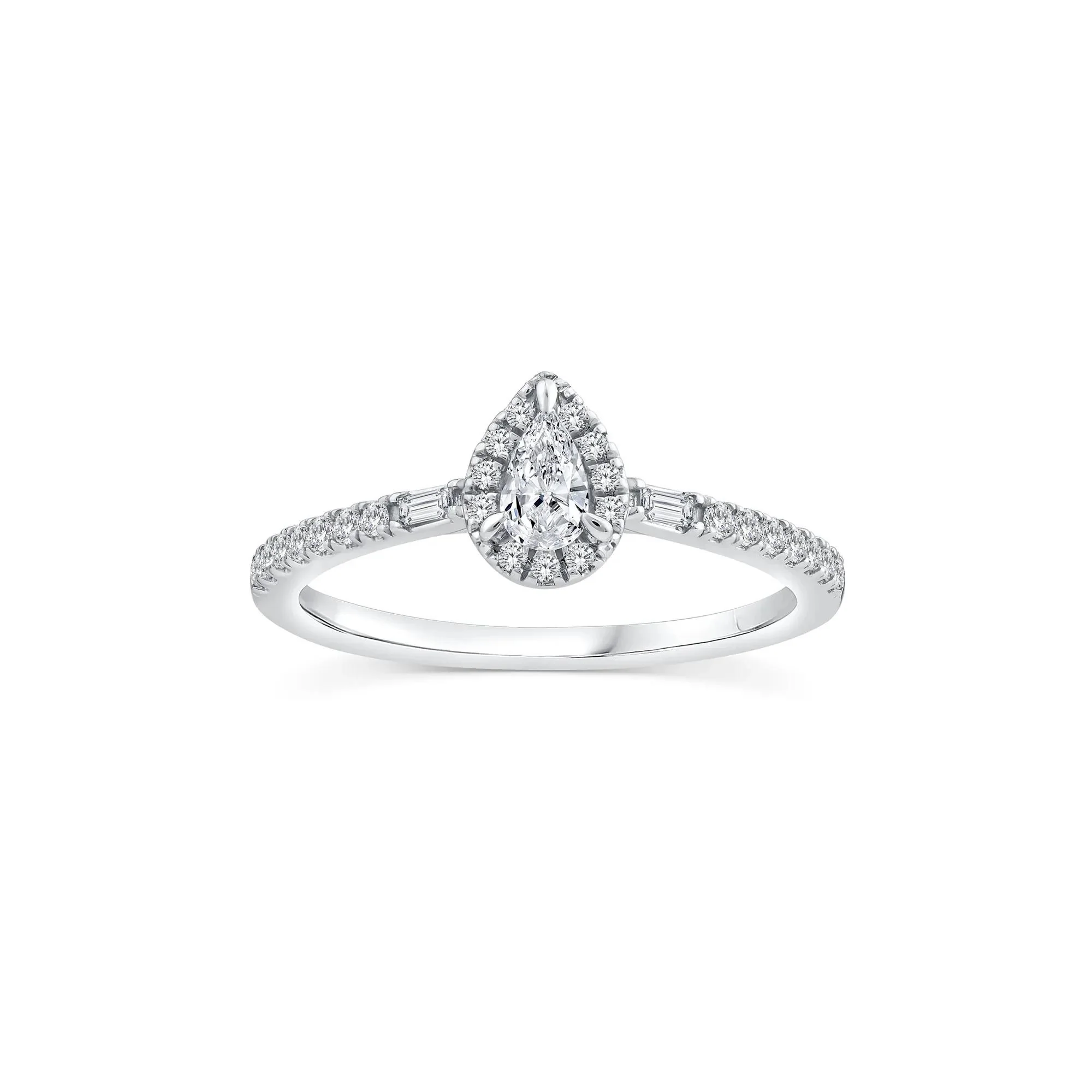 3/8 CT. Tw. Pear-Shaped Diamond Halo Engagement Ring 10K White Gold Round Brilliant Cut Size 7.5 1mm - Image 2