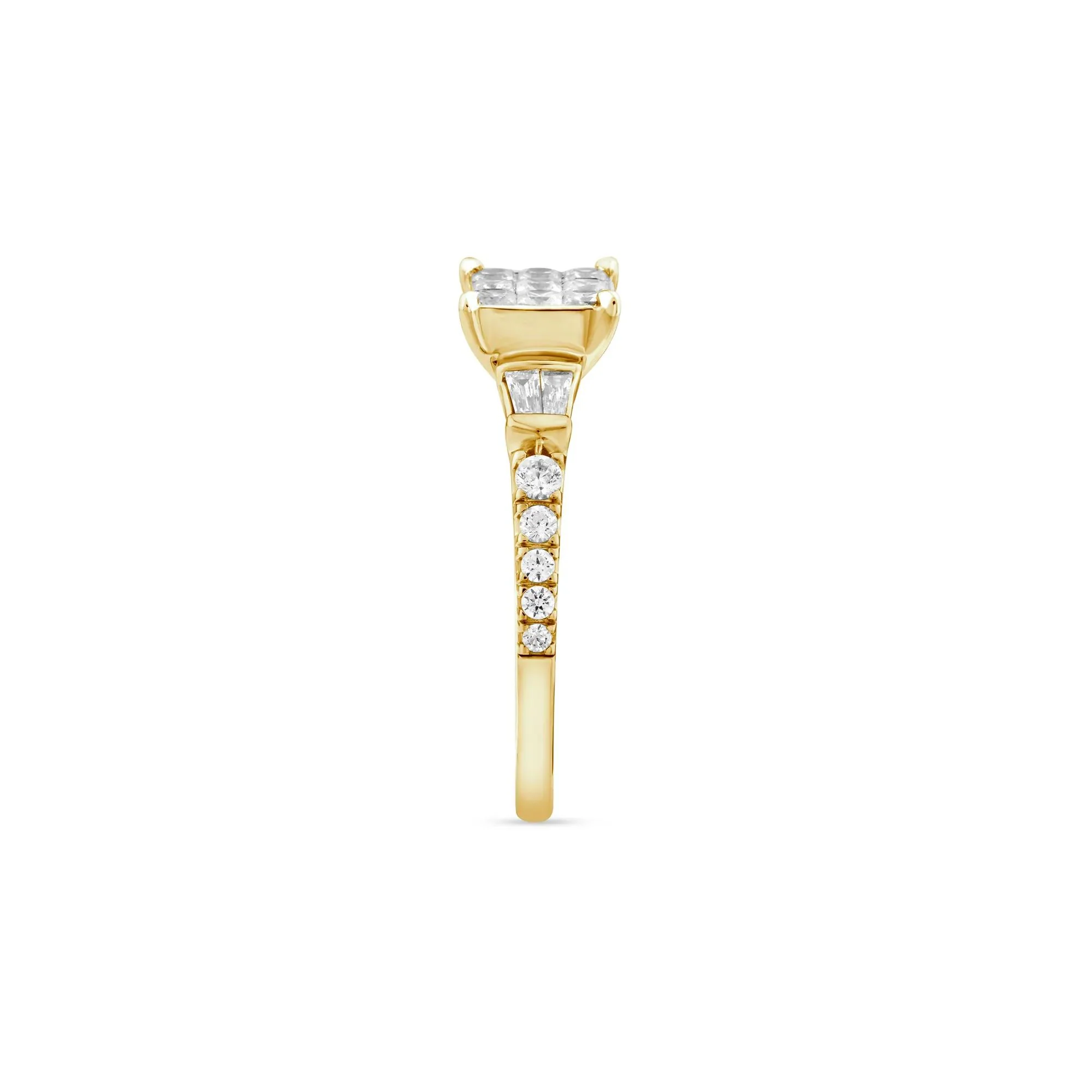 3/4 CT. Tw. Princess-Cut Diamond Composite Engagement Ring 10K Yellow Gold Round Brilliant Cut Size 9 1.5mm - Image 3