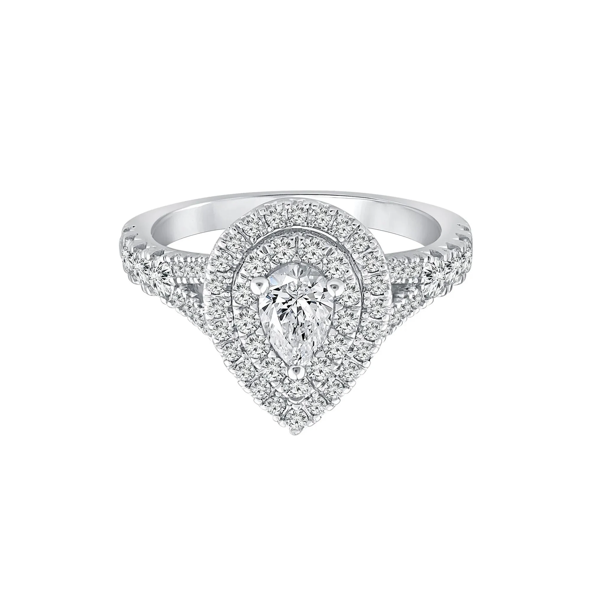 1/4 CT. Tw. Pear-Shaped Diamond Double Halo Engagement Ring 14K White Gold Round Brilliant Cut Size 6.5 1mm