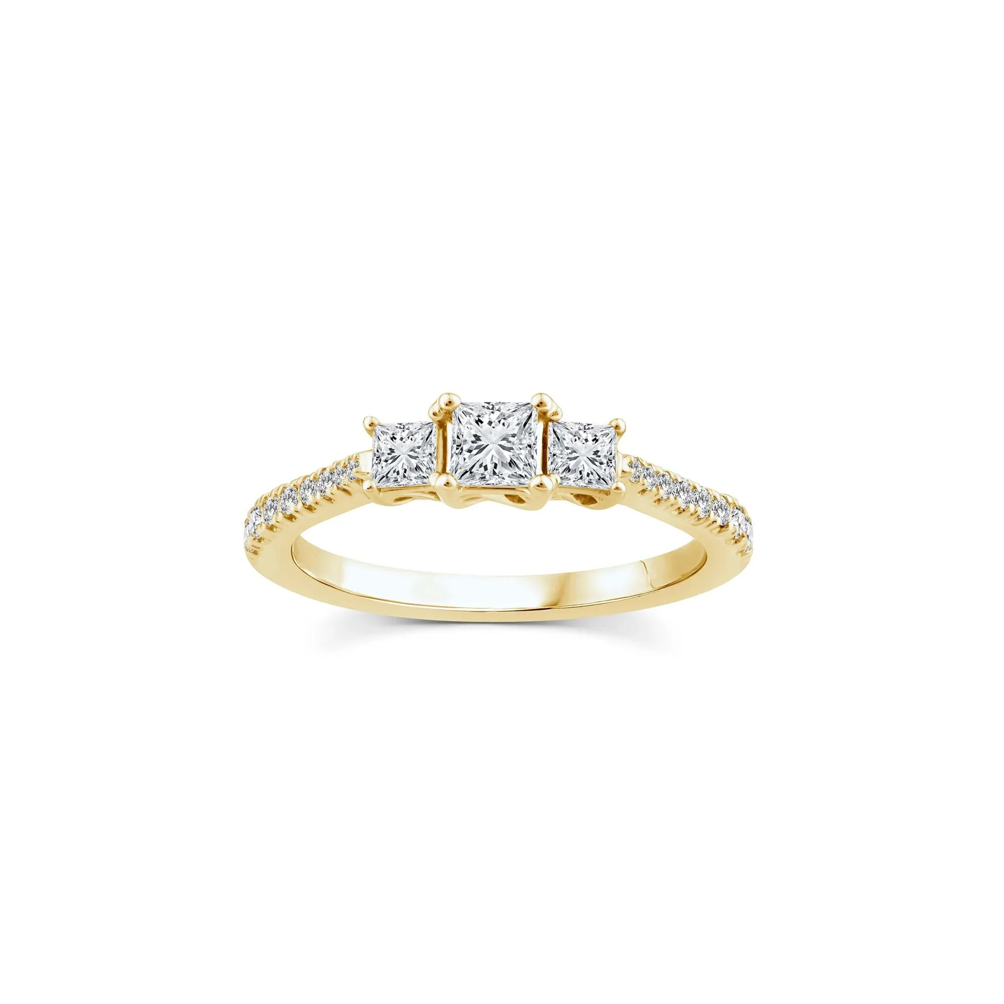 3/4 CT. Tw. Diamond Three-Stone Engagement Ring 14K Yellow Gold Round Brilliant Cut Size 8 1.5mm - Image 3