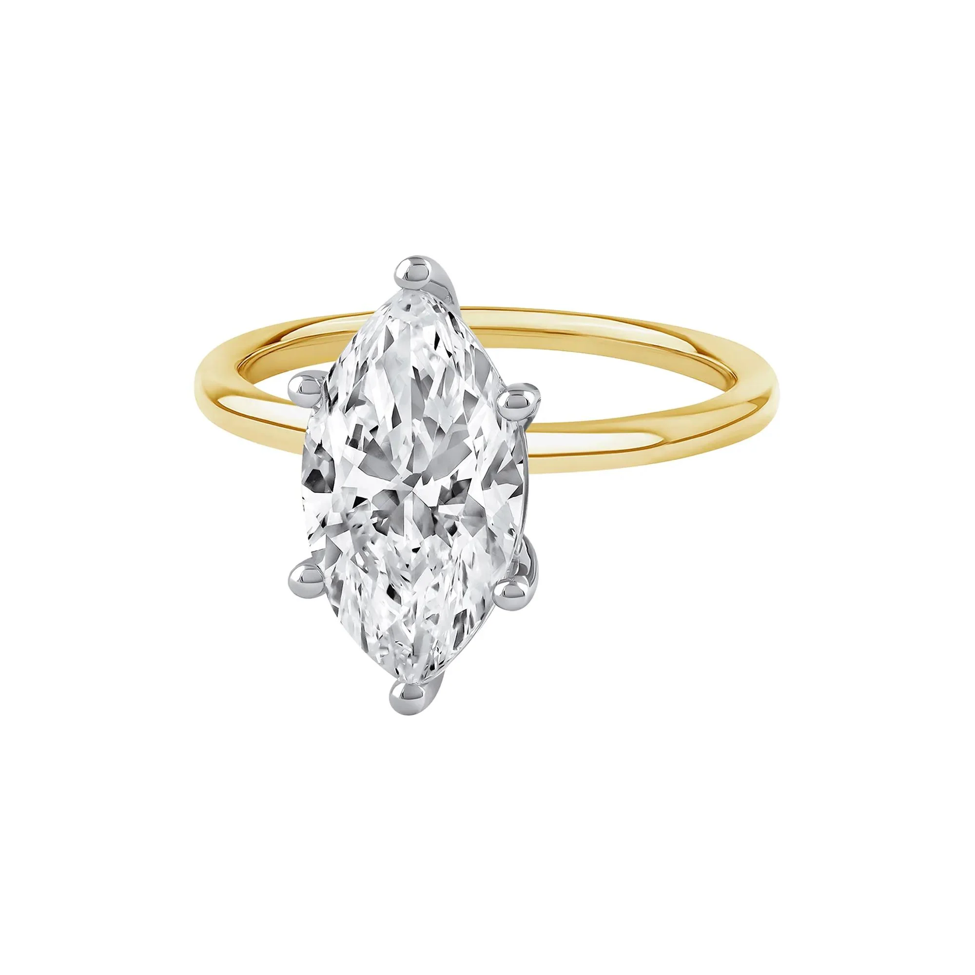 Lab Grown Diamond Solitaire Marquise Engagement Ring 14K White & Yellow Gold (3 CT.) Size 7.5 2mm - Image 3