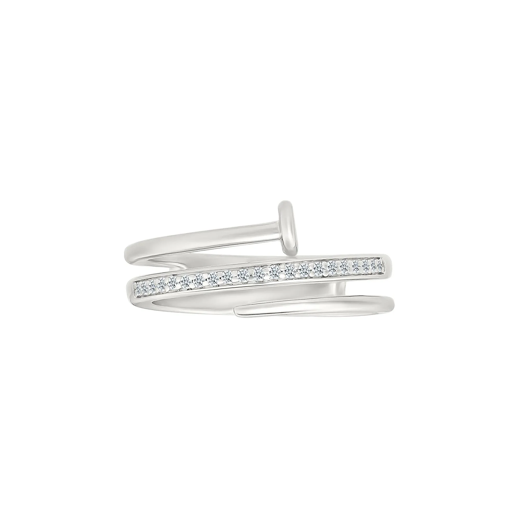 1/10 CT. Tw. Diamond Wrapped Screw Ring .925 Sterling Silver White Size 6 - Image 2