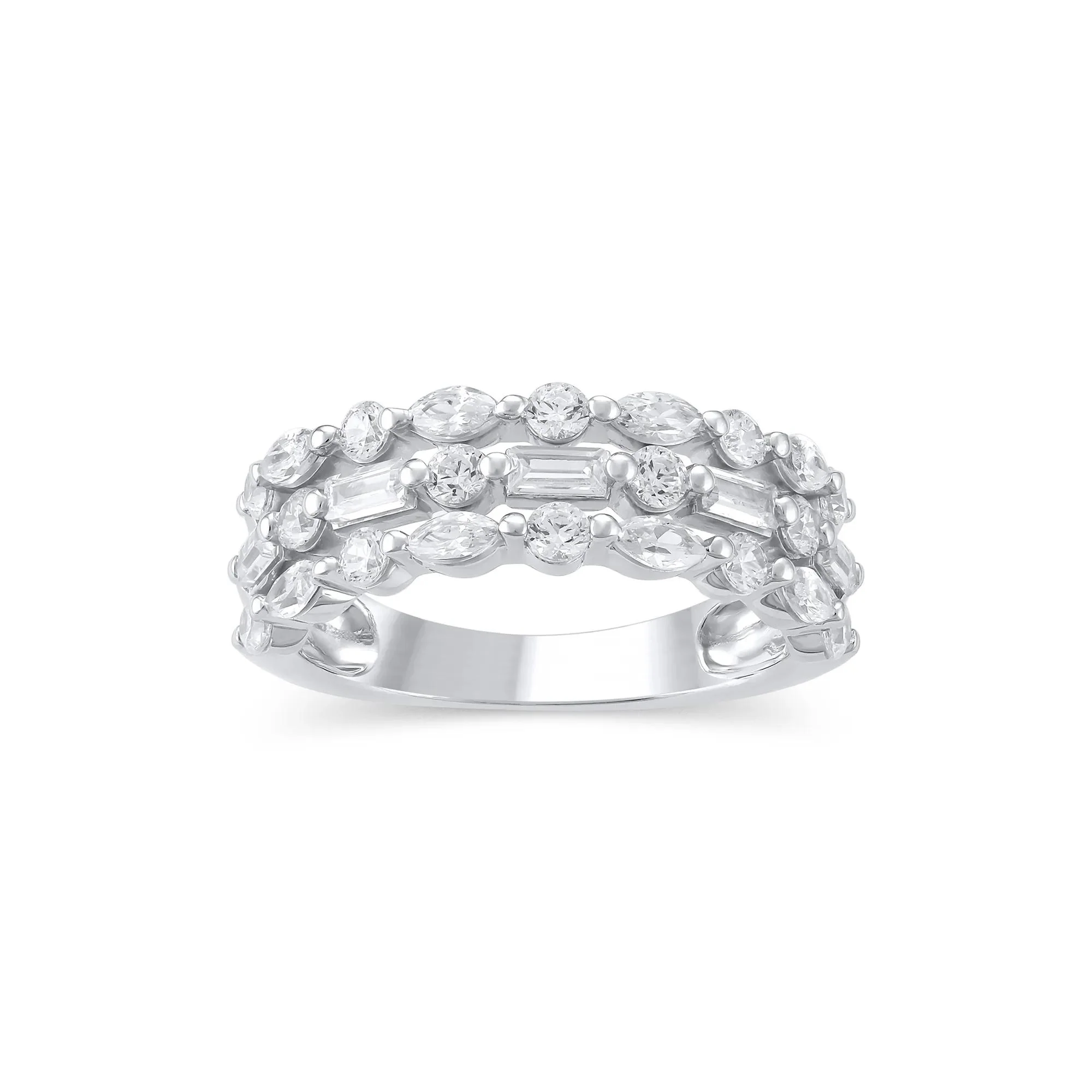 Multi-Shape Three-Row Lab Grown Diamond Band Ring White Size 8.5