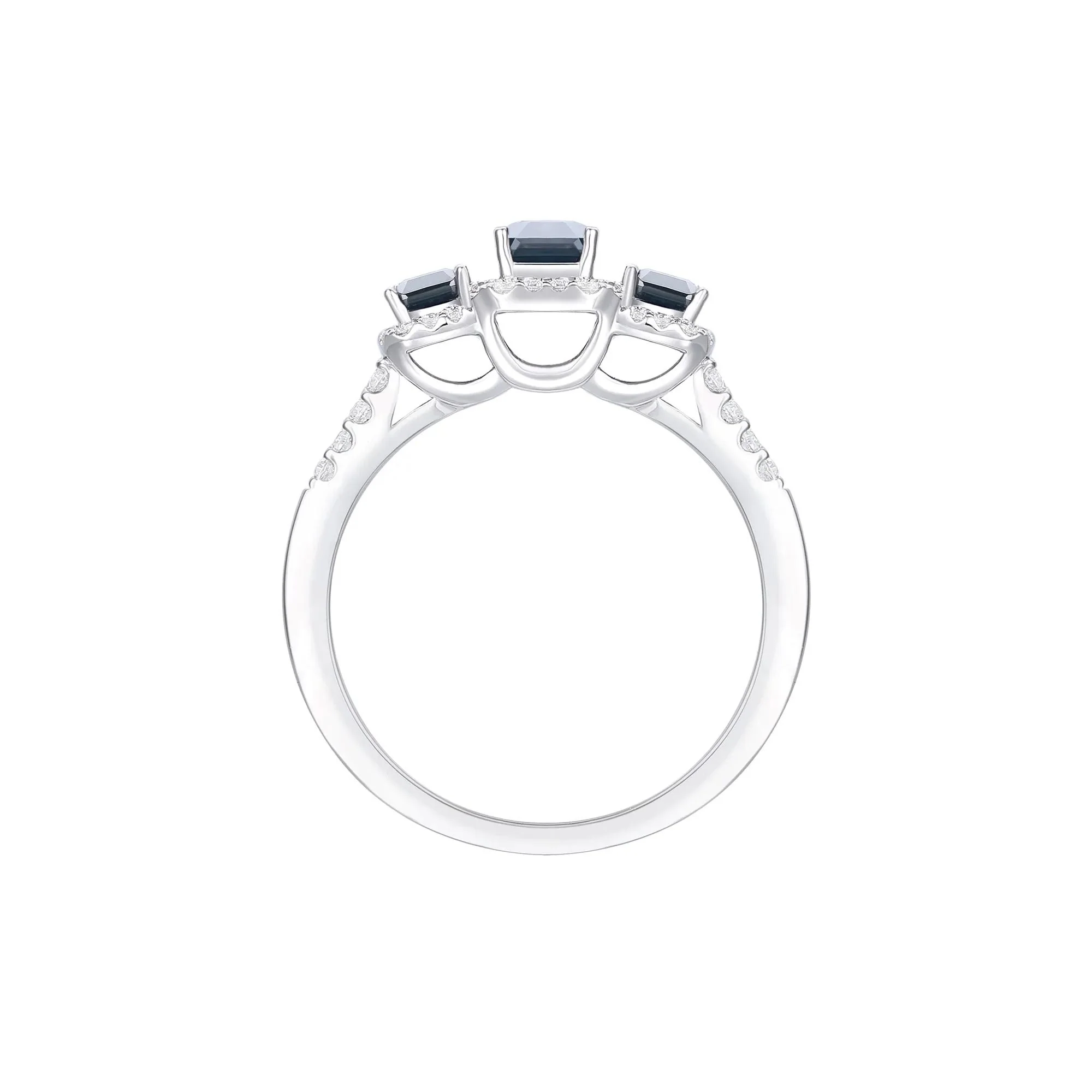 1/4 CT. Tw. Blue Sapphire and Diamond Three-Stone Ring 10K White Gold Size 8.5 1mm - Image 3