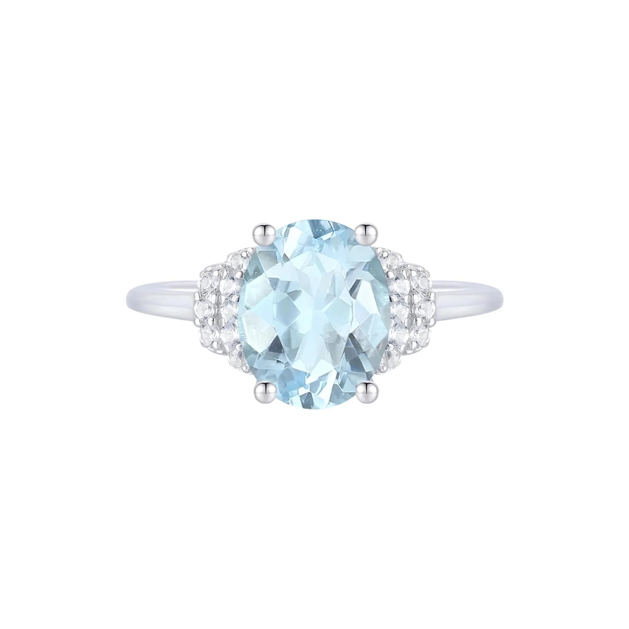 1/7 CT. Tw. Aquamarine and Diamond Ring 10K White Gold Round Brilliant Cut Size 7 1mm - Image 3