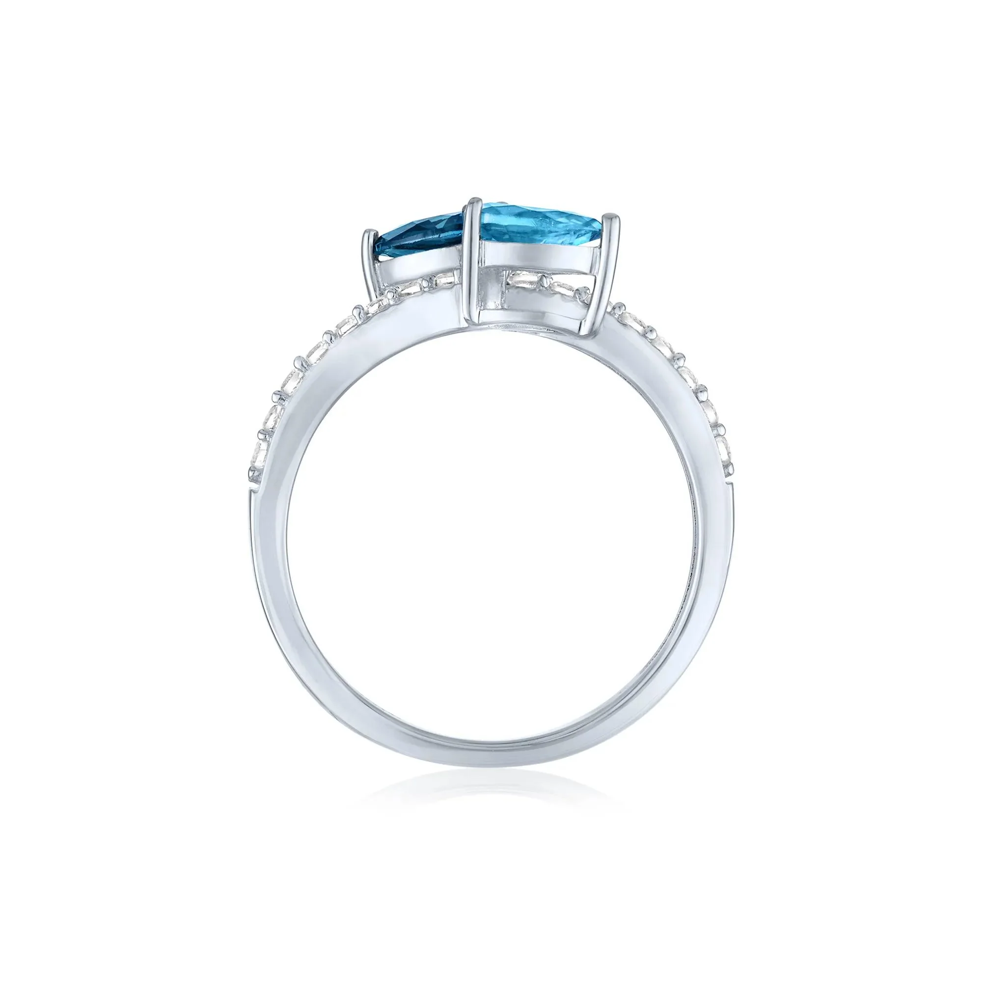 London Blue & Sky Blue Topaz Bypass Ring with Lab-Created White Sapphires .925 Sterling Silver Size 6.5 1mm - Image 2