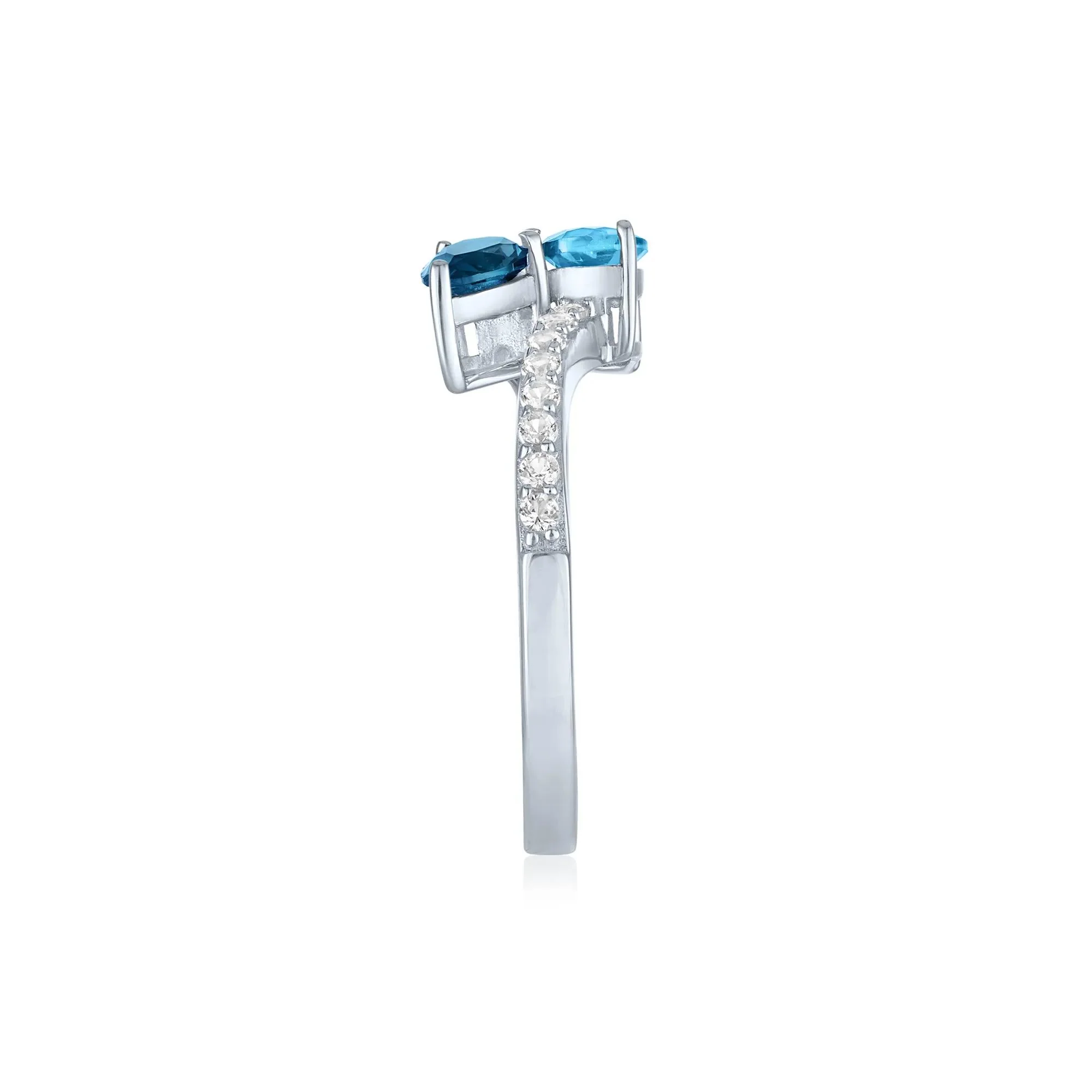 London Blue & Sky Blue Topaz Bypass Ring with Lab-Created White Sapphires .925 Sterling Silver Size 9 1mm - Image 3