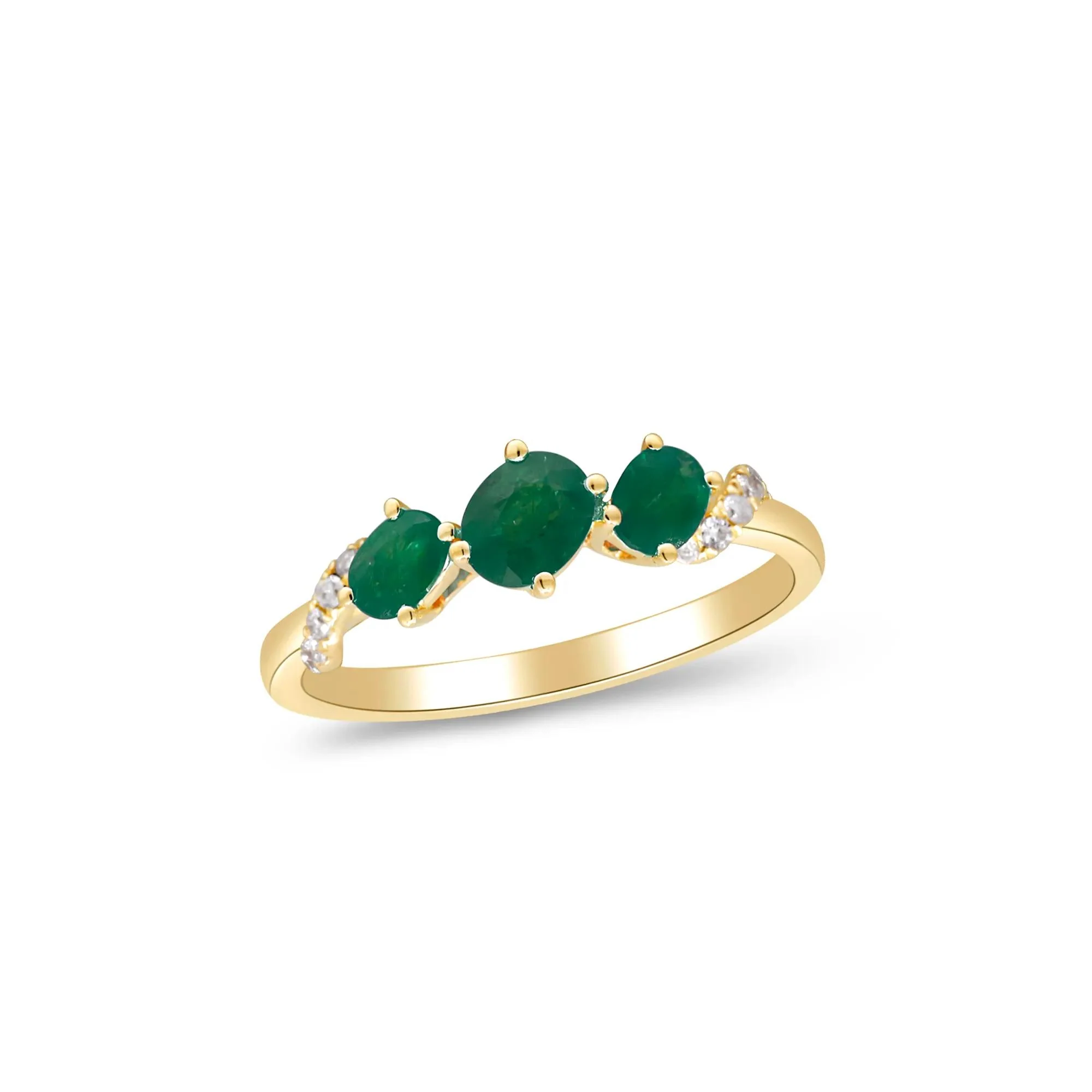 Emerald and Diamond Accent Ring 10K Yellow Gold Round Brilliant Cut Size 7.5 2mm - Image 4