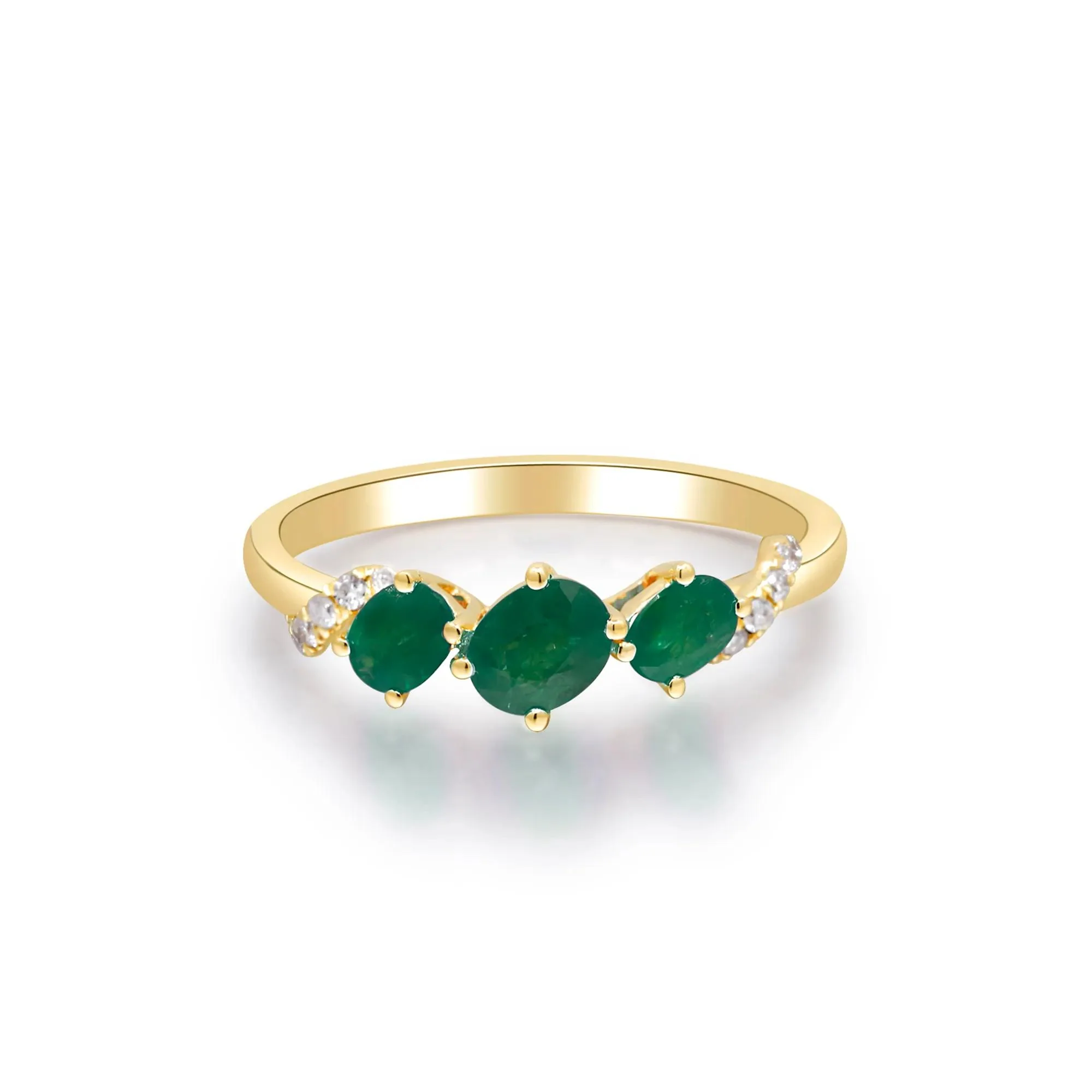Emerald and Diamond Accent Ring 10K Yellow Gold Round Brilliant Cut Size 7.5 2mm - Image 5