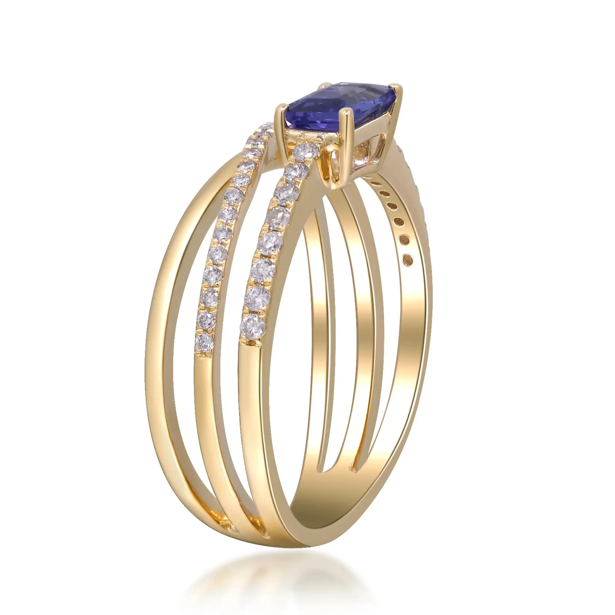 1/4 CT. Tw. Tanzanite and Diamond Crossover Ring 10K Yellow Gold Size 8.5 2mm - Image 3